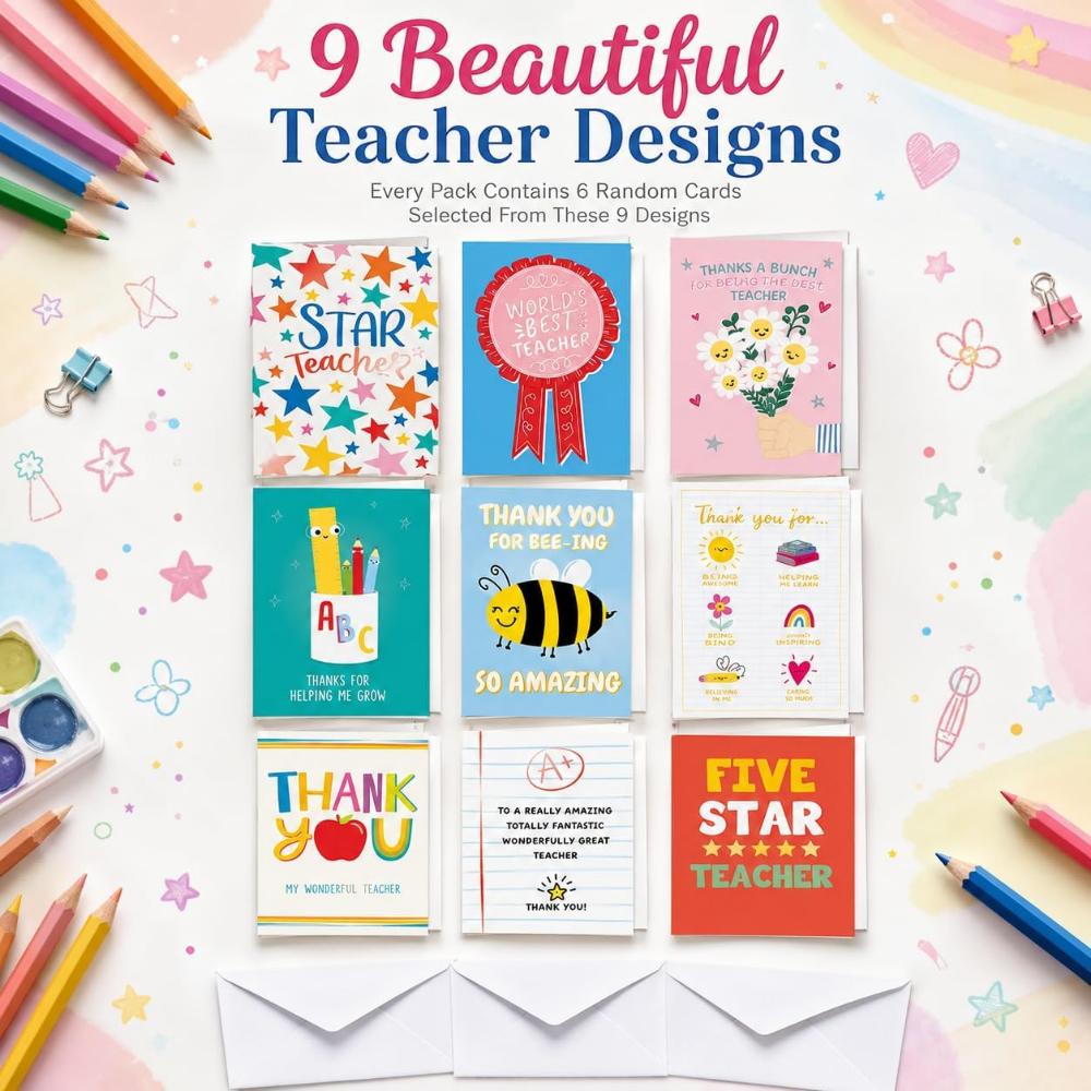 1x Random Teacher Greeting Card with Envelope - 16.5cm
