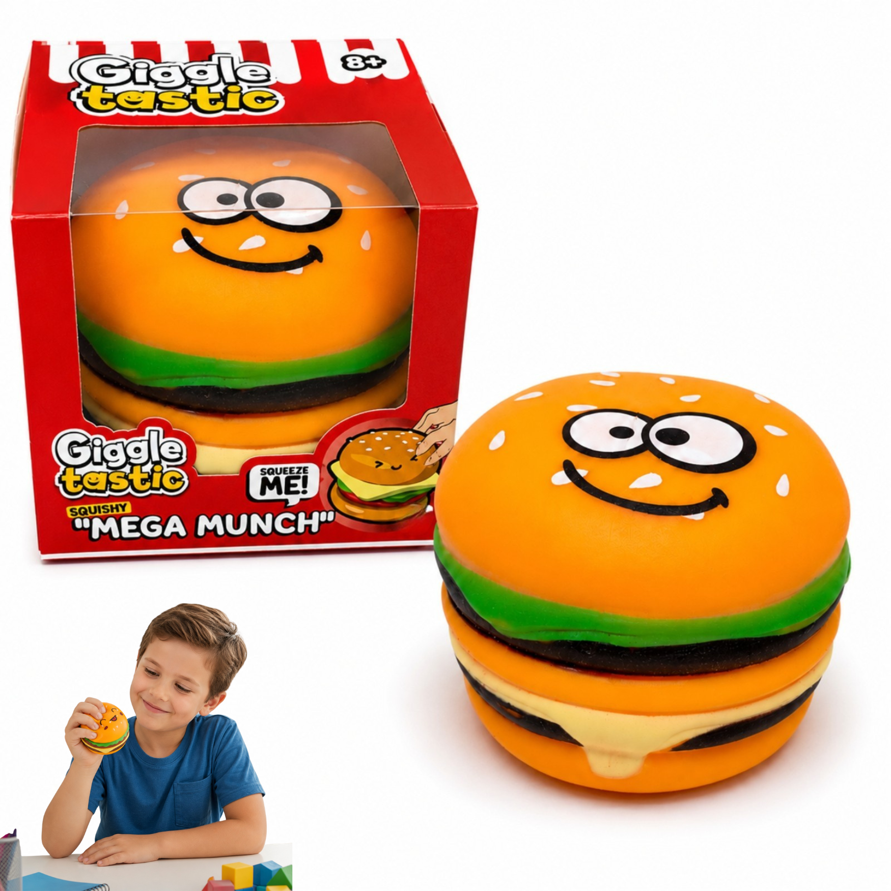 Giggle Tastic Mega Munch Slow Rising Burger Squishy Toy - 8cm