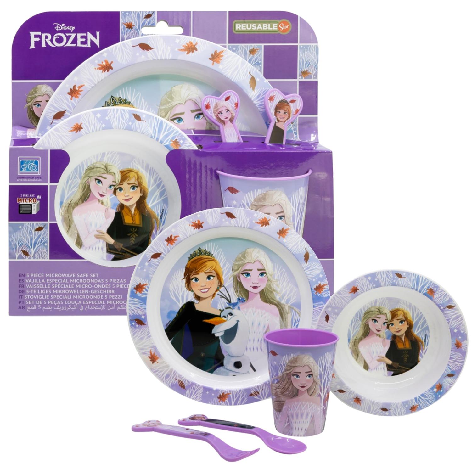 5 Piece Kids Dinnerware Set BPA-Free Plastic Plate Bowl Cup Fork & Spoon