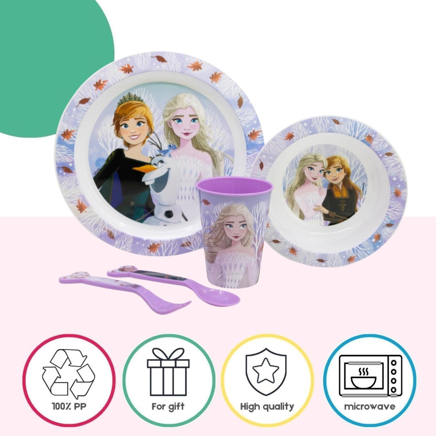 5 Piece Kids Dinnerware Set BPA-Free Plastic Plate Bowl Cup Fork & Spoon