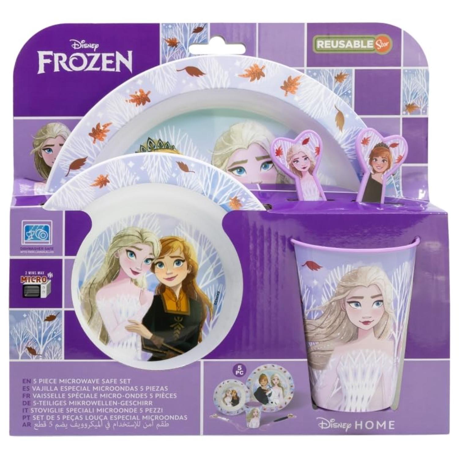 5 Piece Kids Dinnerware Set BPA-Free Plastic Plate Bowl Cup Fork & Spoon