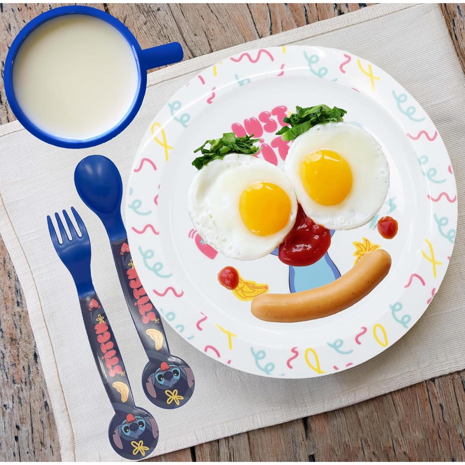 5 Piece Kids Dinnerware Set BPA-Free Plastic Plate Bowl Cup Fork & Spoon