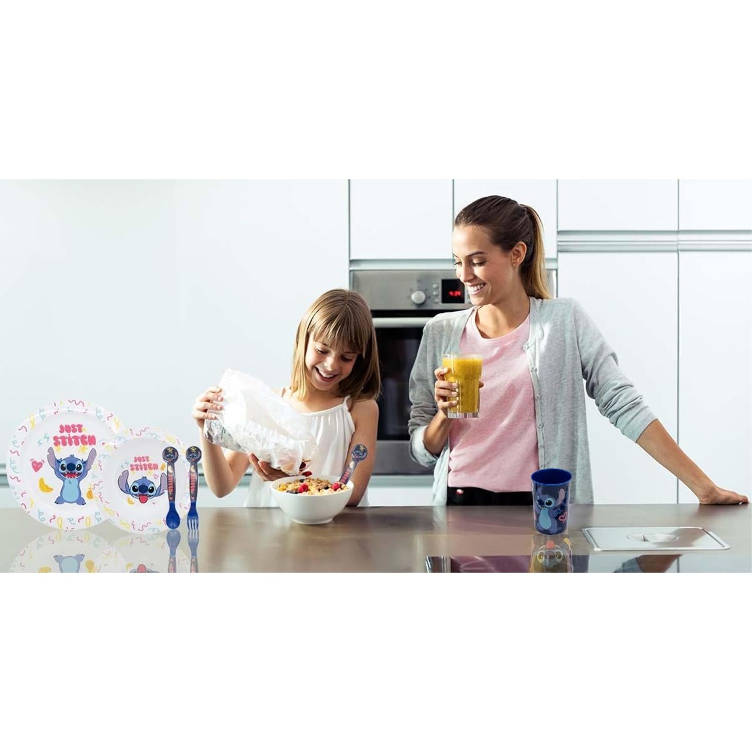5 Piece Kids Dinnerware Set BPA-Free Plastic Plate Bowl Cup Fork & Spoon