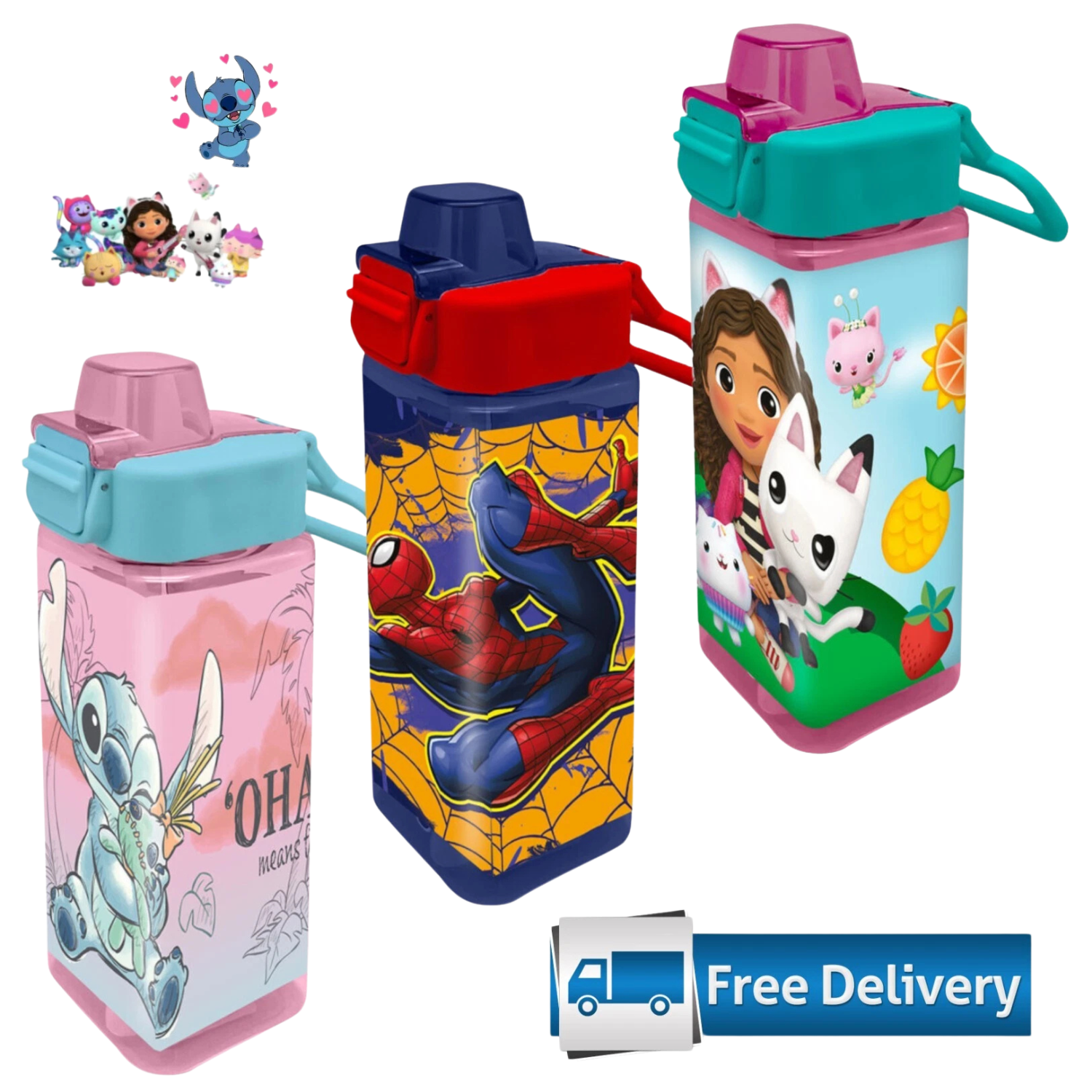 Kids 500ml Square Water Bottle Snap Open Lid