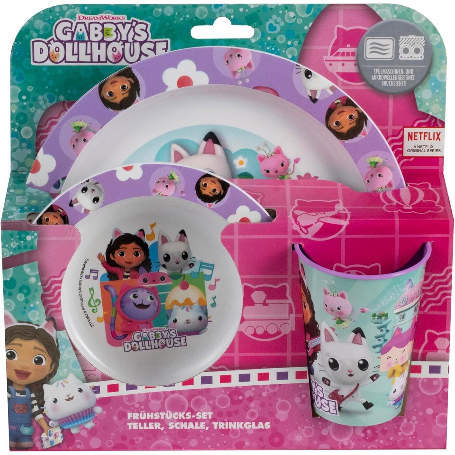 5 Piece Kids Dinnerware Set BPA-Free Plastic Plate Bowl Cup Fork & Spoon