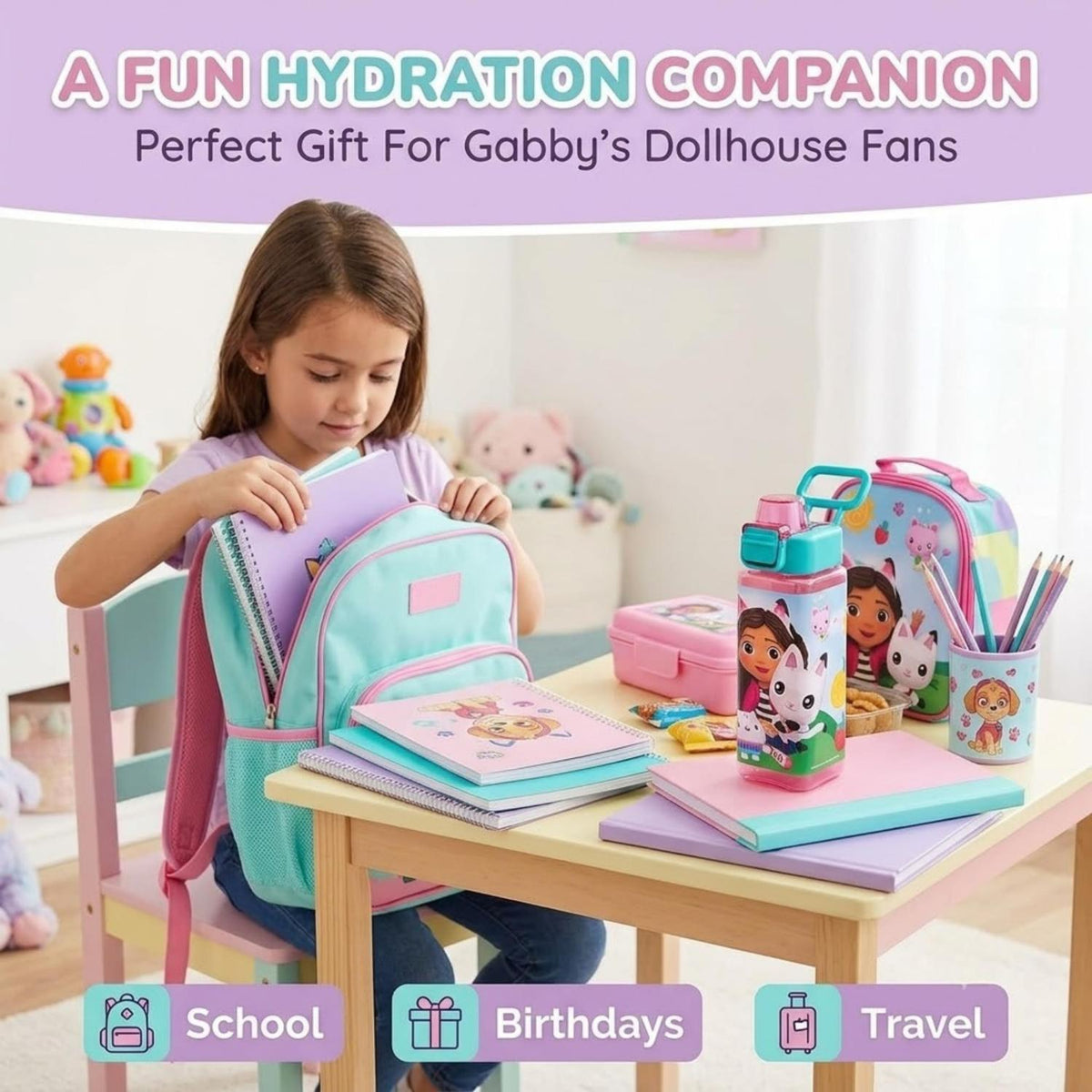500ml Square Kids Water Bottle - Gabbys Dollhouse – view 2
