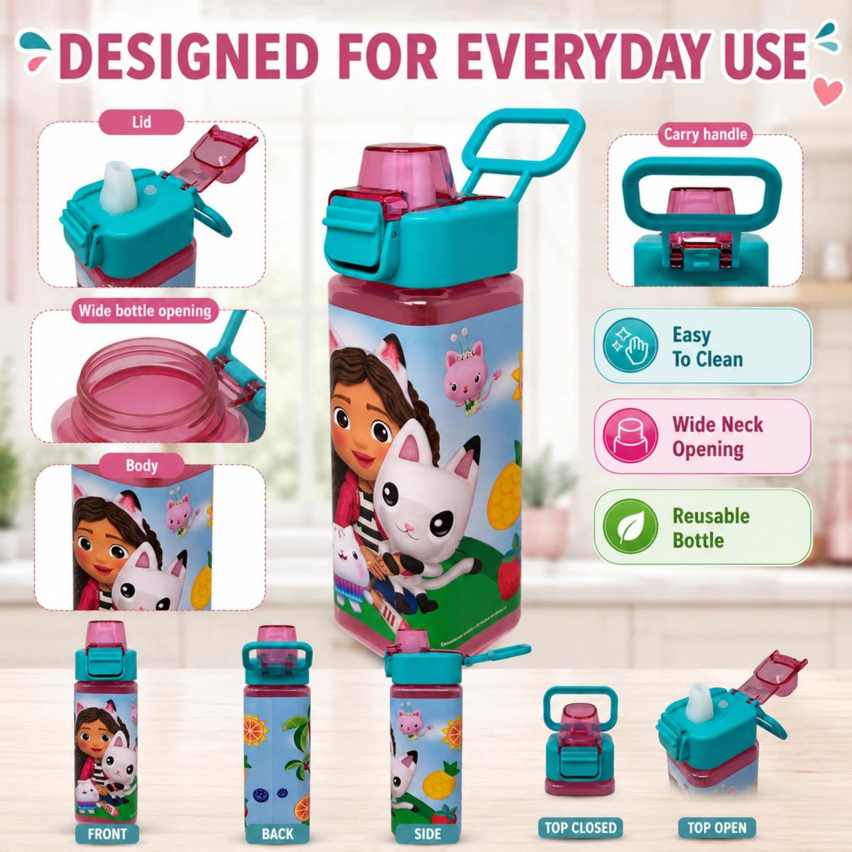 500ml Square Kids Water Bottle - Gabbys Dollhouse – view 6