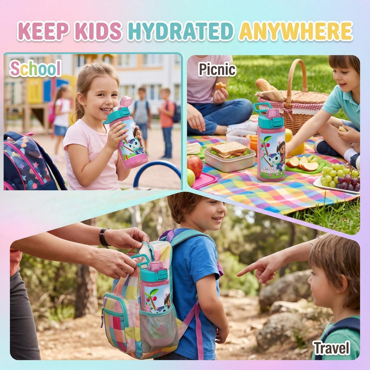 500ml Square Kids Water Bottle - Gabbys Dollhouse – view 4