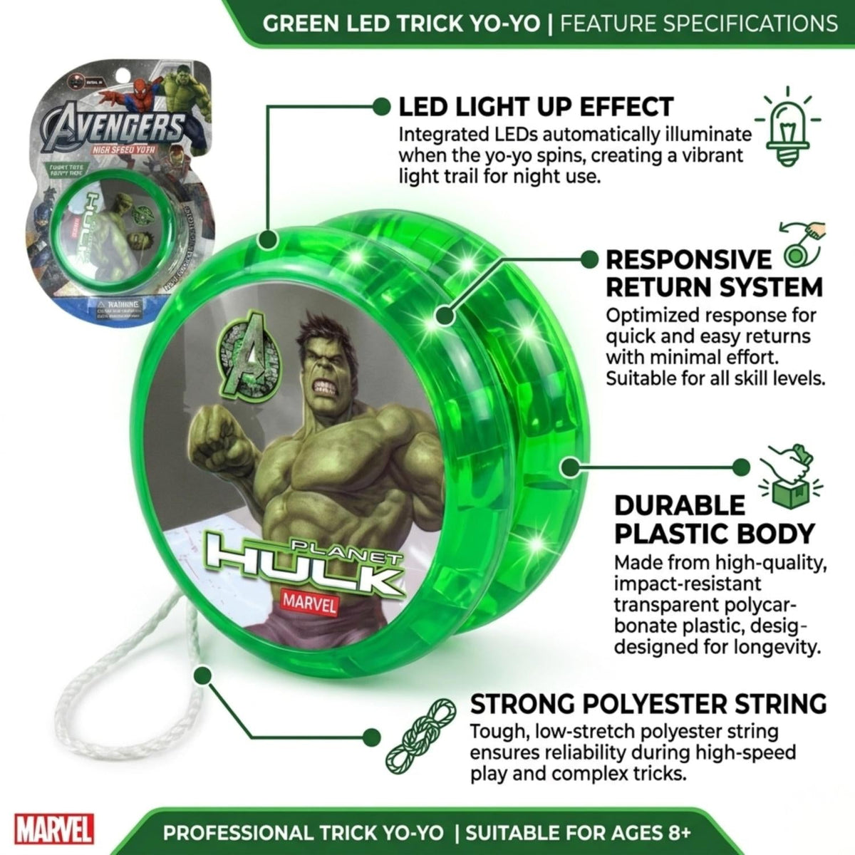 Hulk Kids Licensed LED Light-Up YoYo 5.5cm – view 2