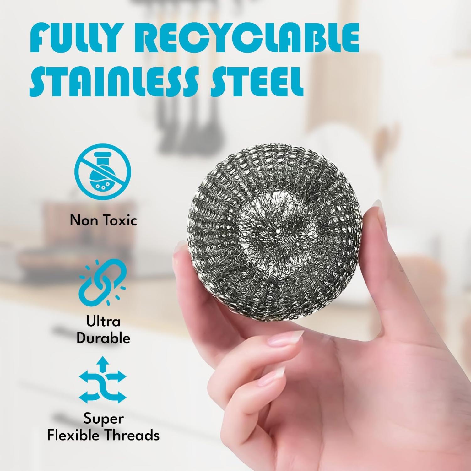Handled Washing Up Scourer Set Non-Scratch Steel Scrubbers