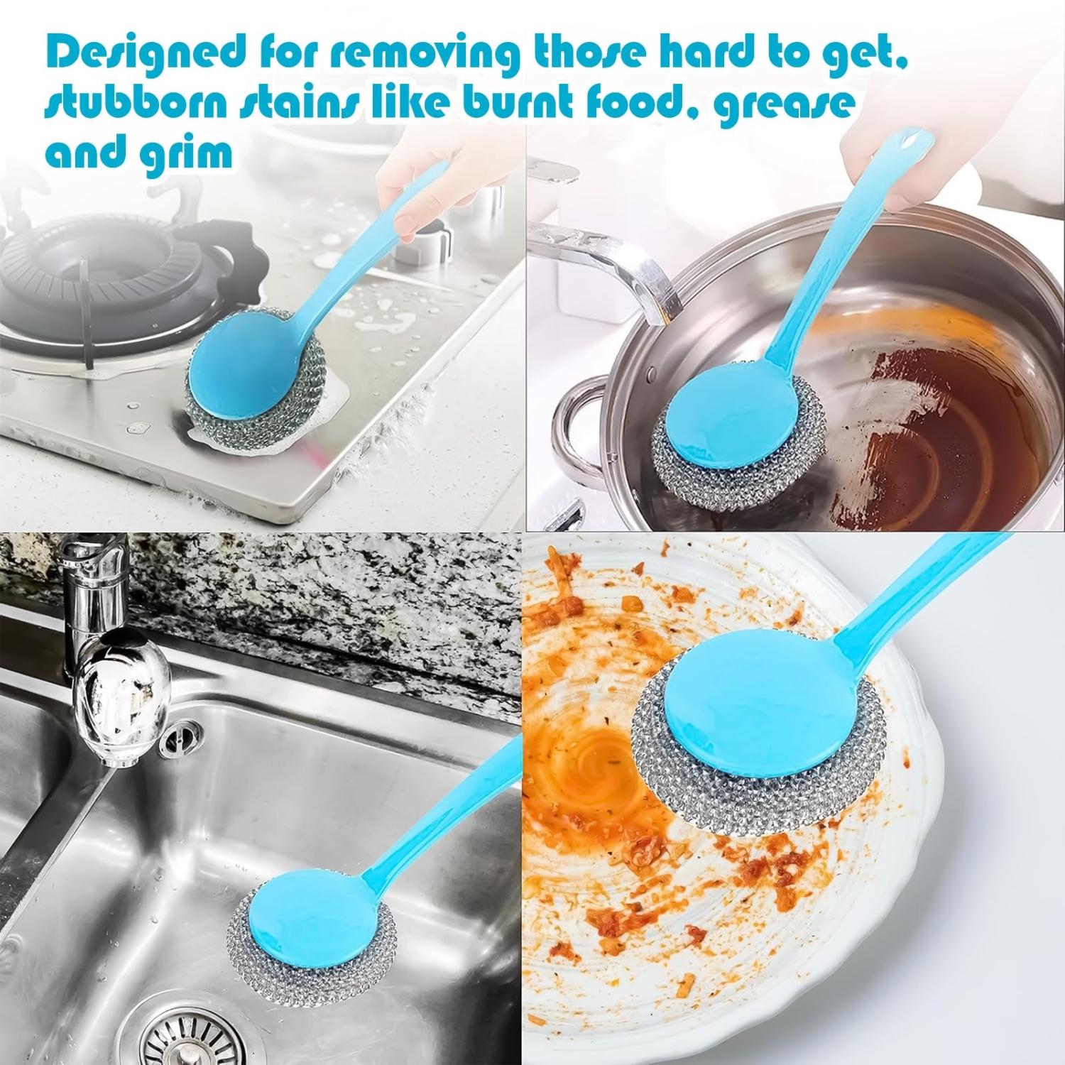 Handled Washing Up Scourer Set Non-Scratch Steel Scrubbers