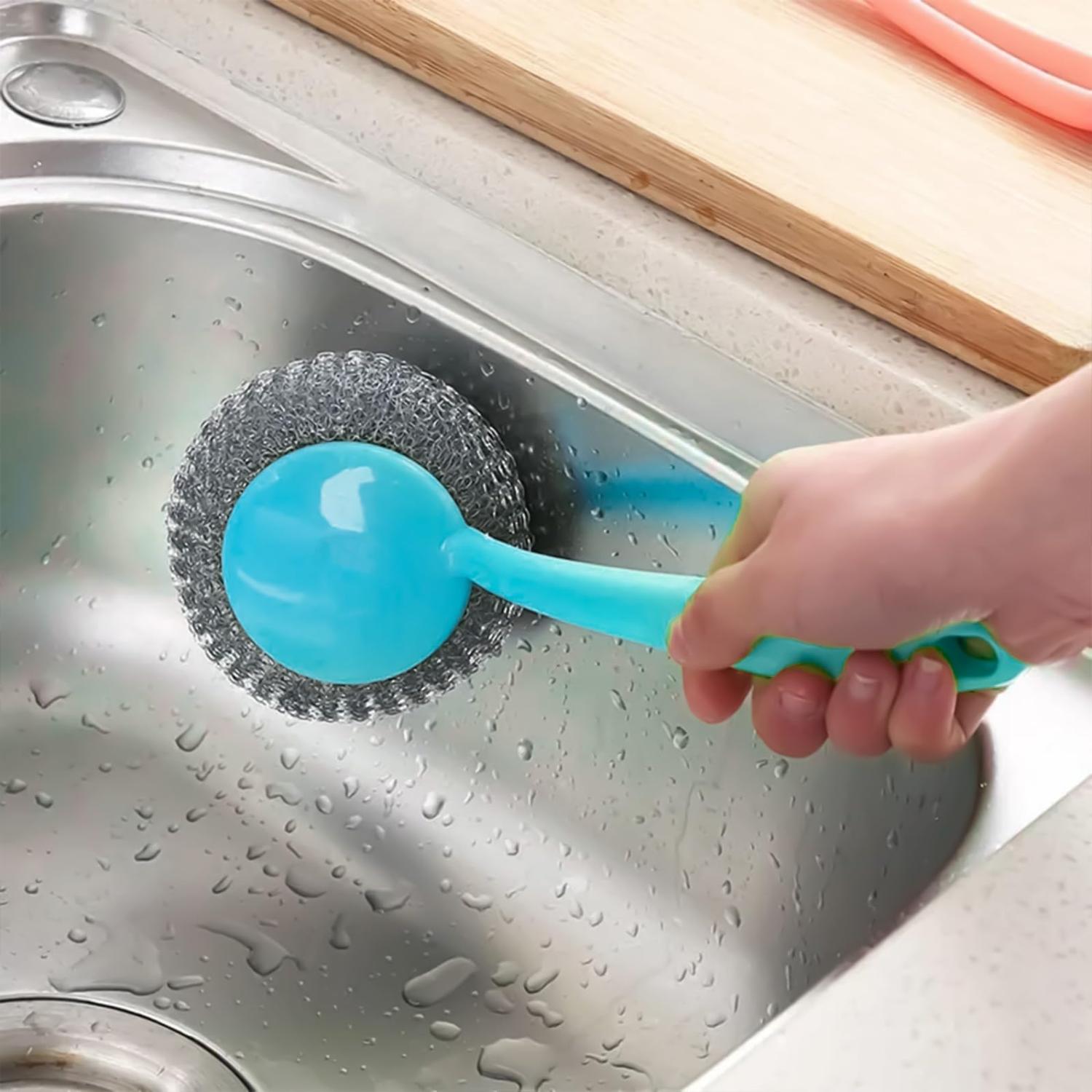 Handled Washing Up Scourer Set Non-Scratch Steel Scrubbers