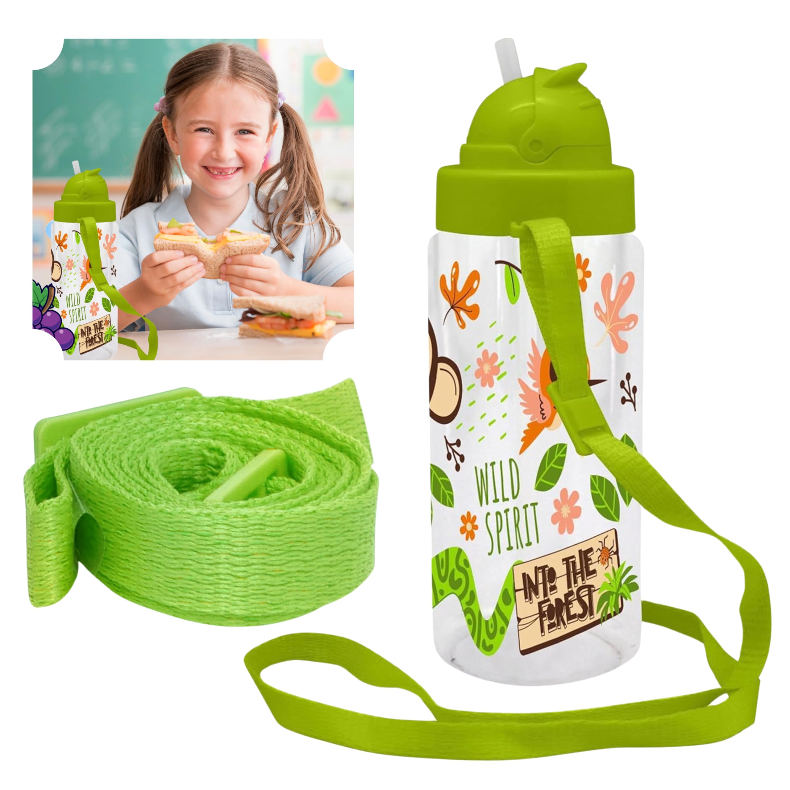 500ml Tritan Water Bottle with Strap for Children