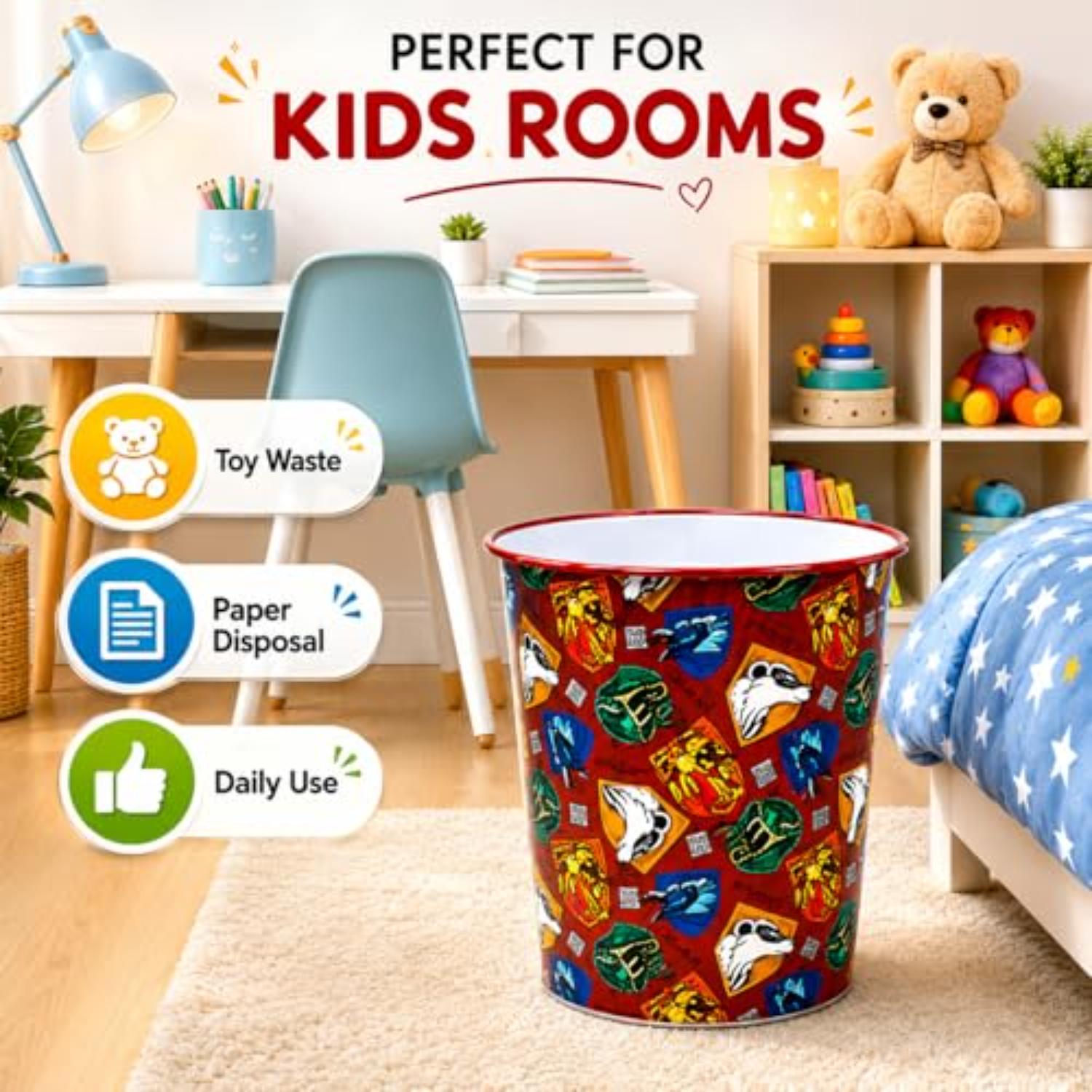 Kids 7L Plastic Dustbin Round Open Top Waste Paper Bin 22cm