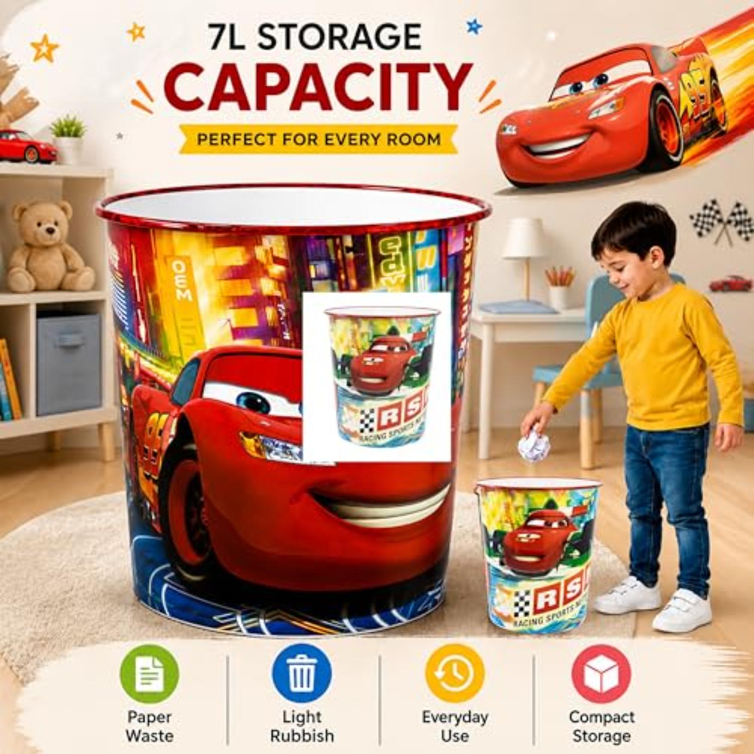 Kids 7L Plastic Dustbin Round Open Top Waste Paper Bin 22cm