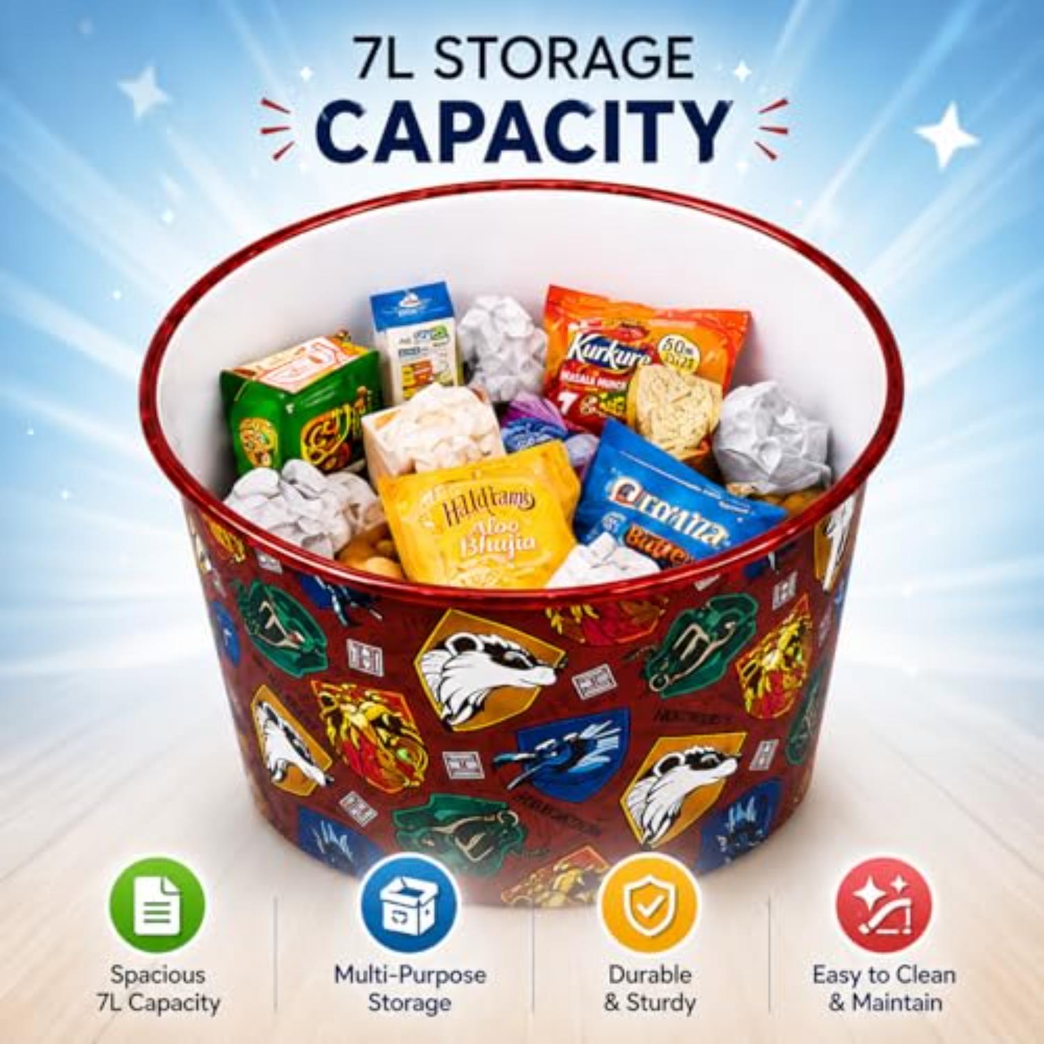 Kids 7L Plastic Dustbin Round Open Top Waste Paper Bin 22cm