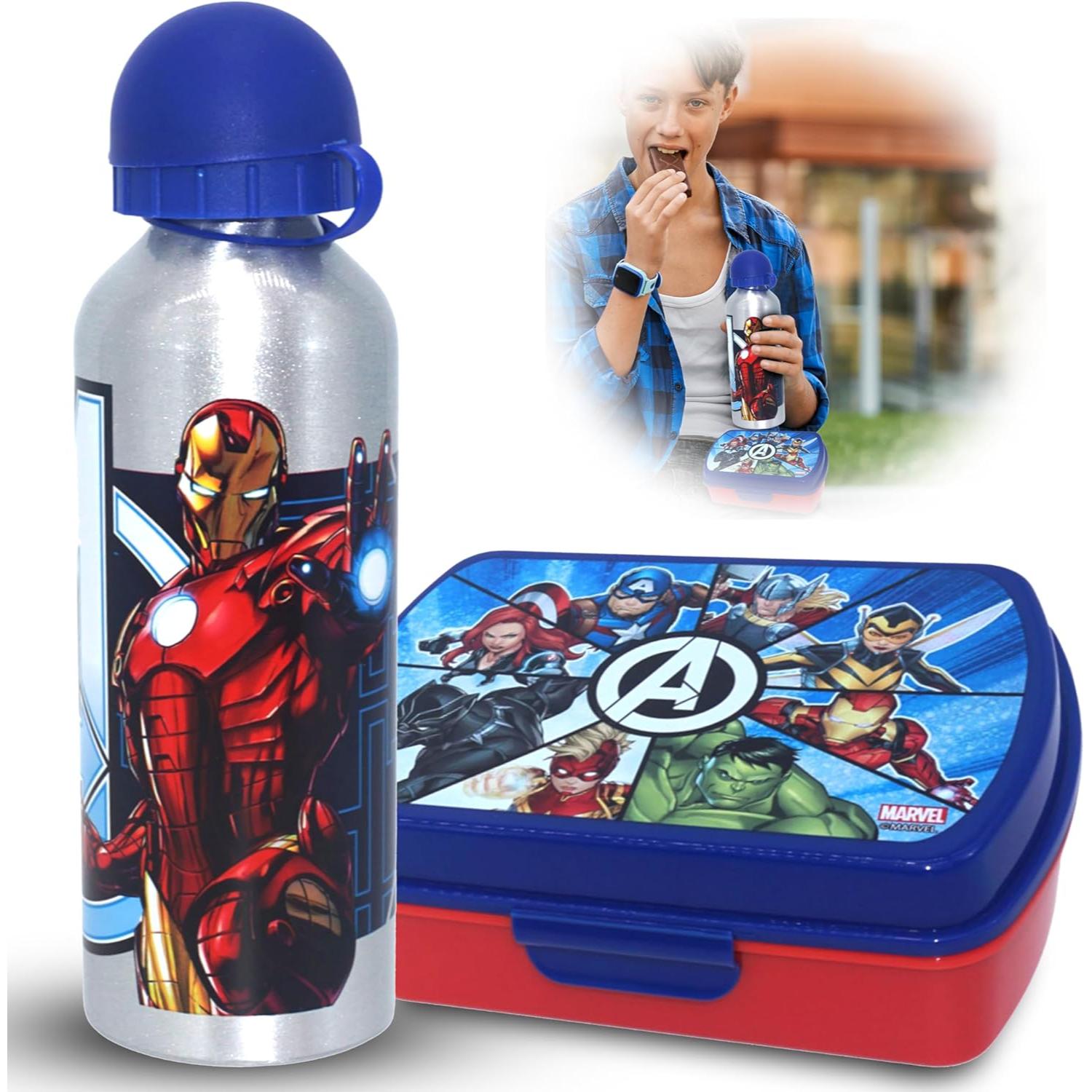 Kids Plastic Lunchbox with Aluminium Water Bottle Set - Assorted
