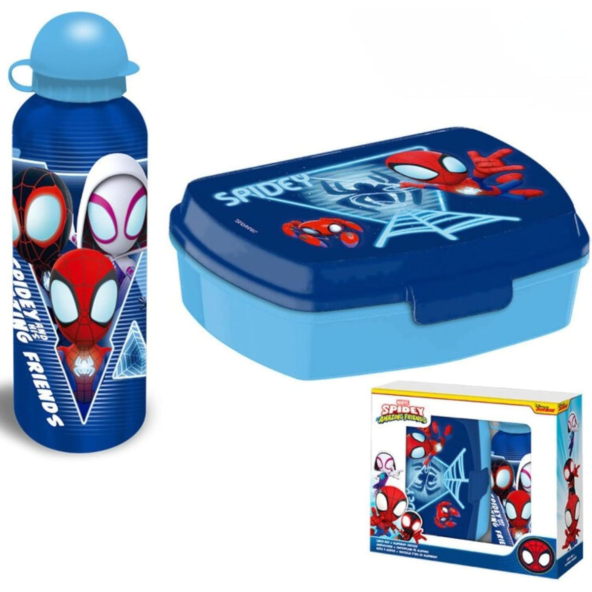 Marvel Spidey Kids Licensed Plastic Lunchbox with Aluminium Water Bottle Set