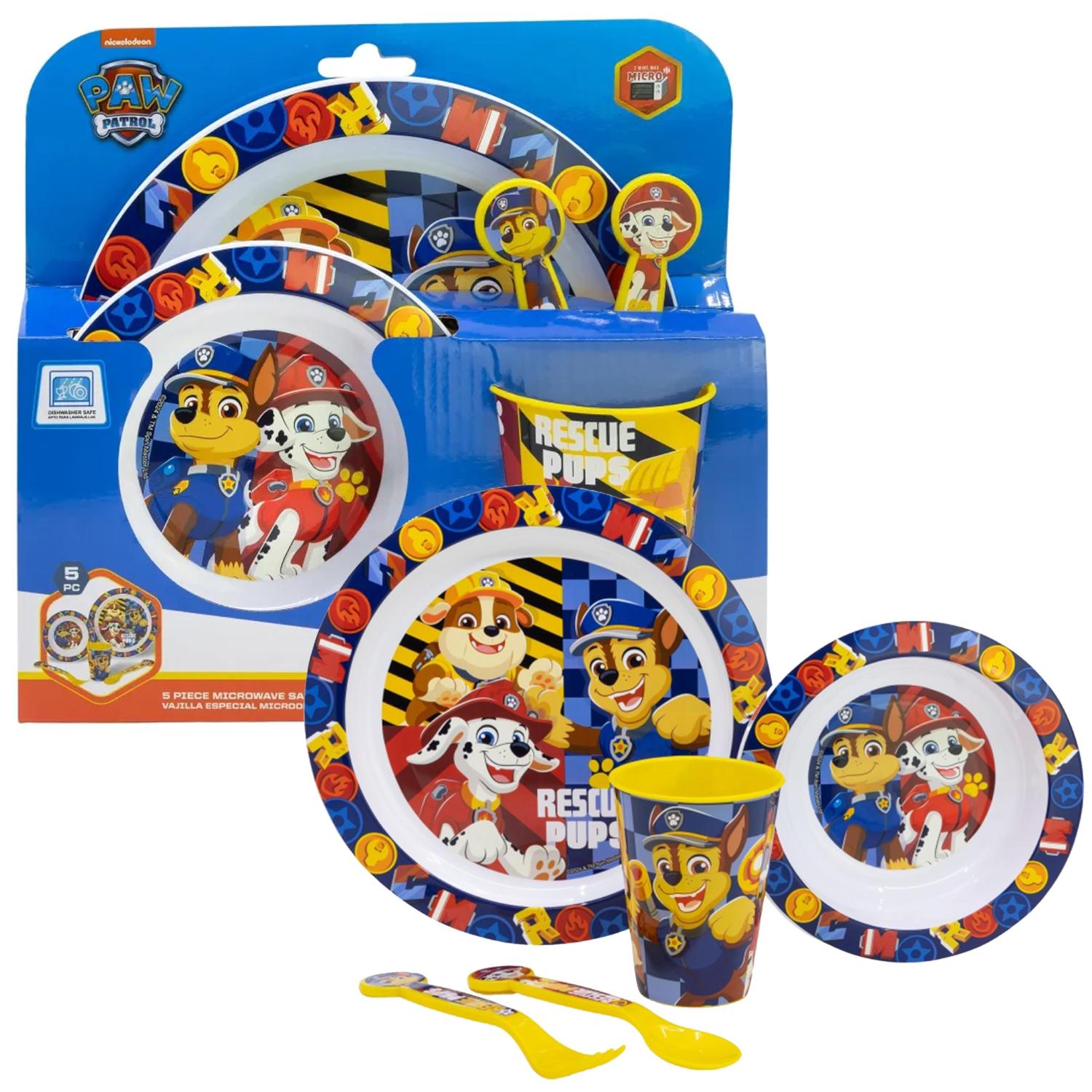 5 Piece Kids Dinnerware Set BPA-Free Plastic Plate Bowl Cup Fork & Spoon