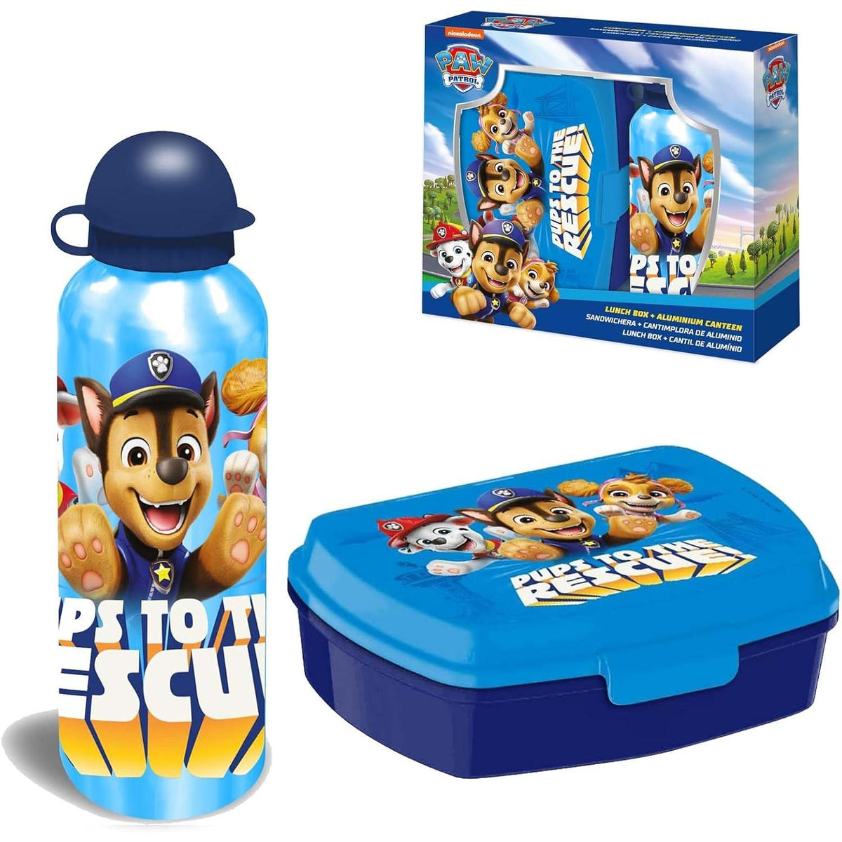 PAW Patrol Kids Licensed Plastic Lunchbox with Aluminium Water Bottle Set