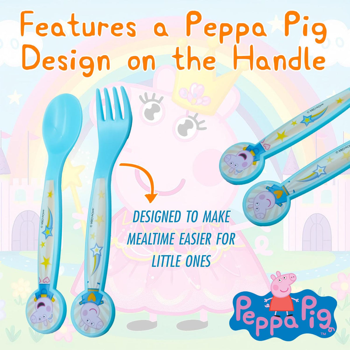Peppa Pig Kids Licensed 2 Piece Cutlery Set BPA-Free Plastic Spoon & Fork – view 8