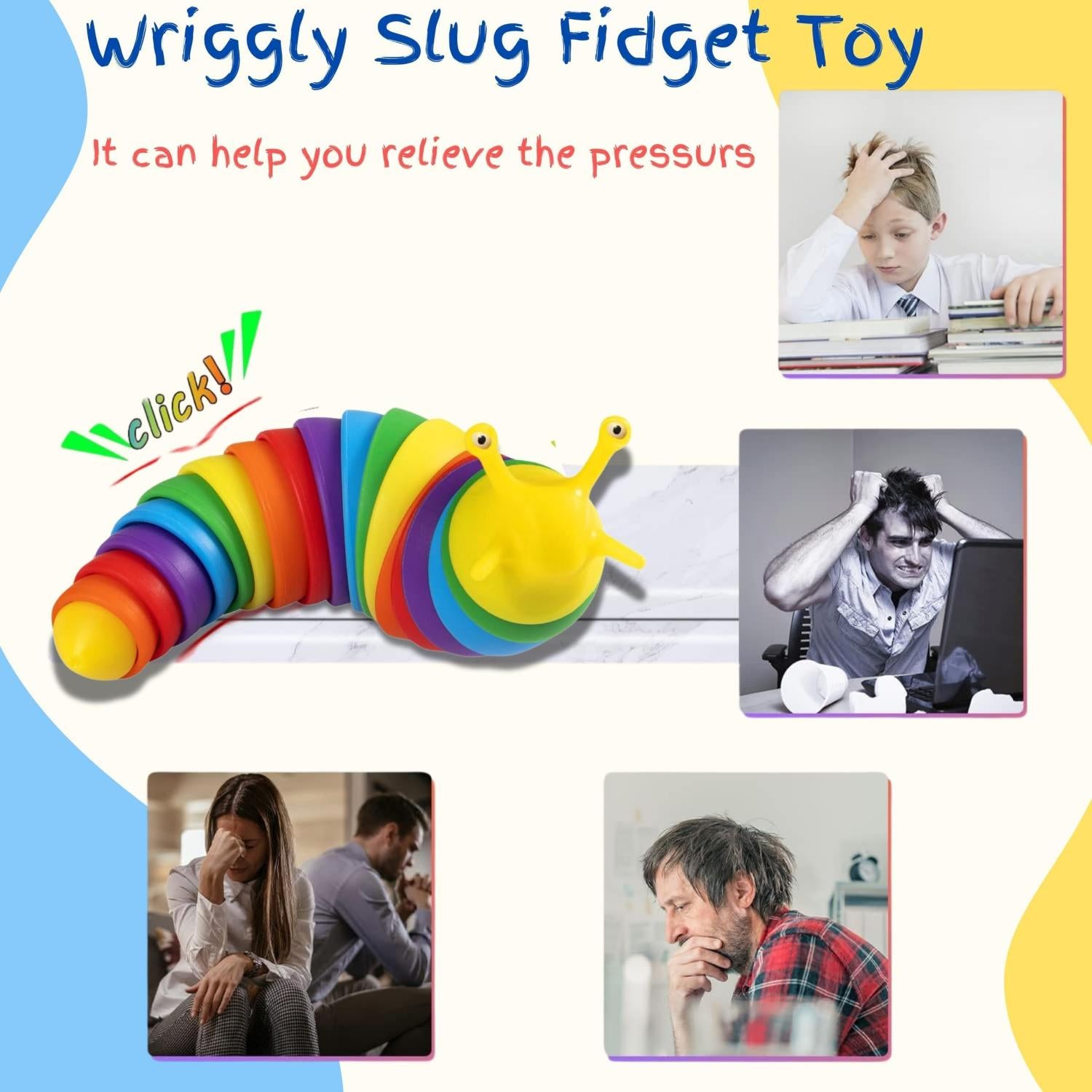 Rainbow Slug Fidget Toy Sensory Click- 20cm
