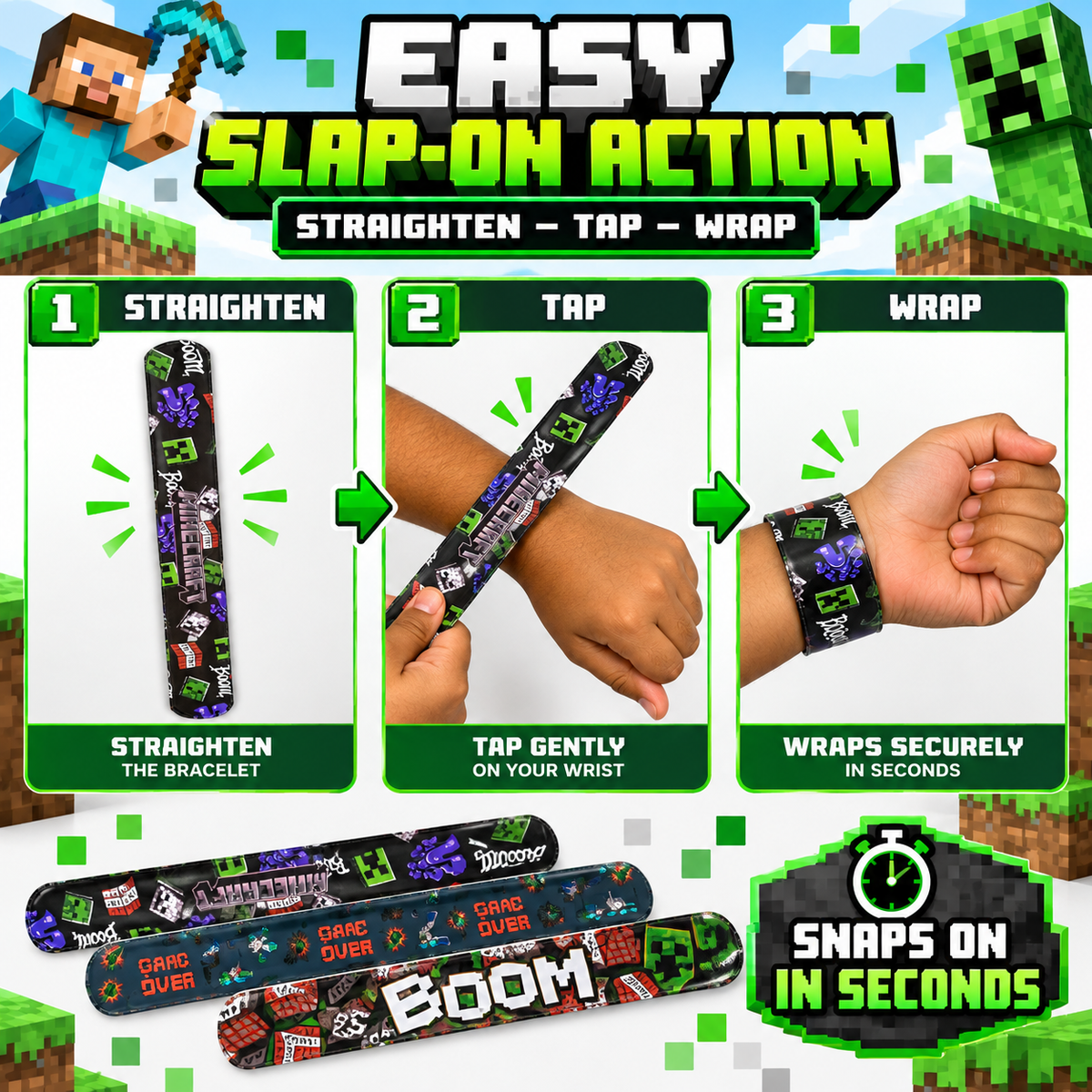 Minecraft Kids Licensed Slap Bands