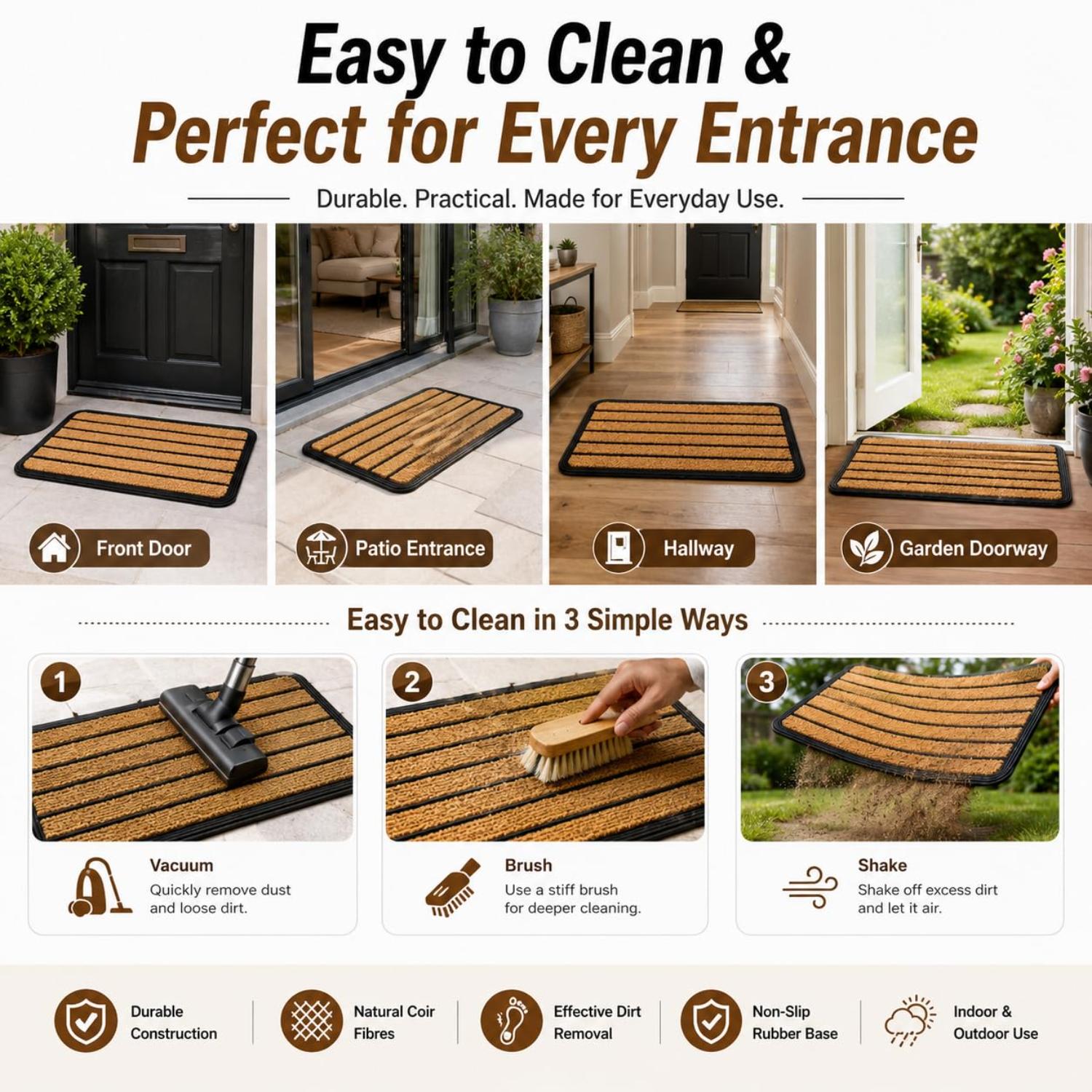 Coir & Rubber Door Mat Heavy Duty Non-Slip Entrance Mat