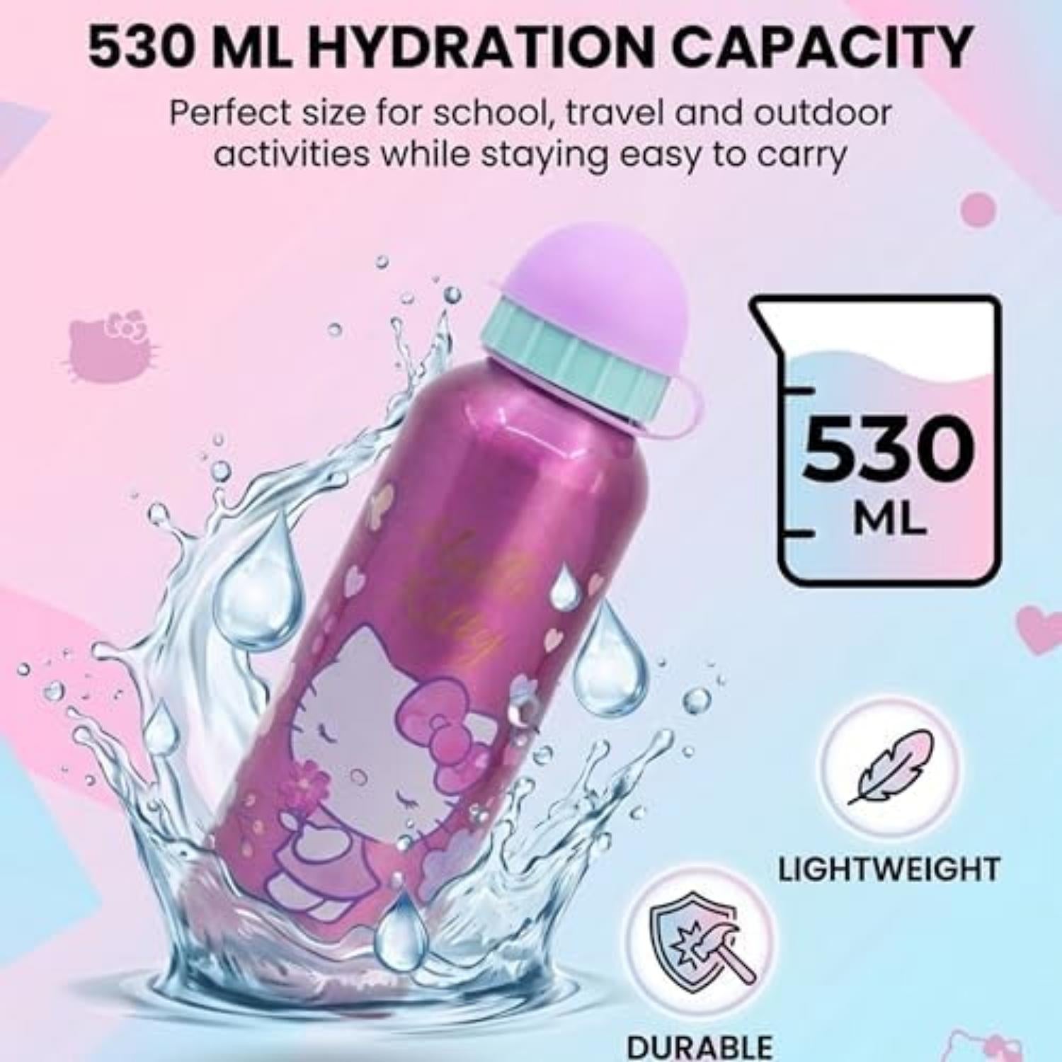 Aluminium Water Bottle 530ml - Hello Kitty