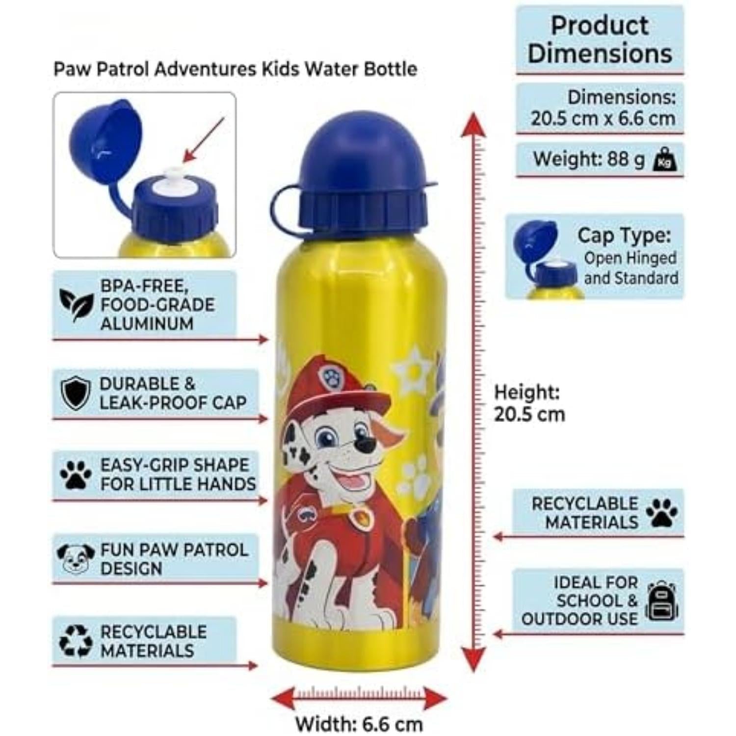 Aluminium Water Bottle 530ml - Paw Patrol