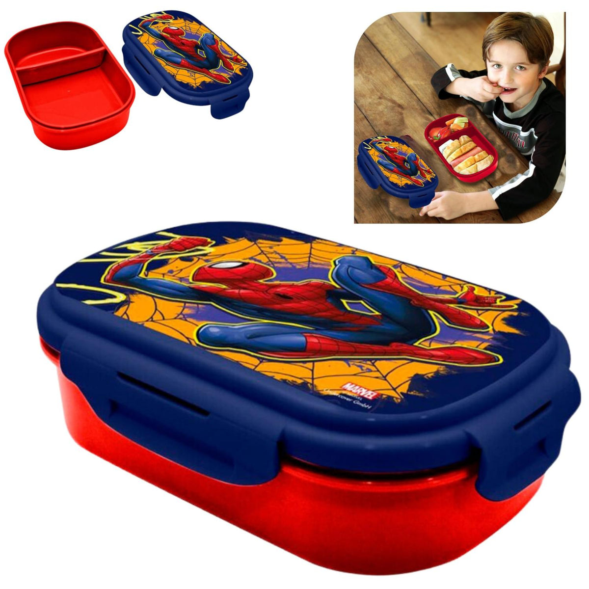 Marvel Spiderman 16cm Kids Licensed Lunch Box with Cutlery