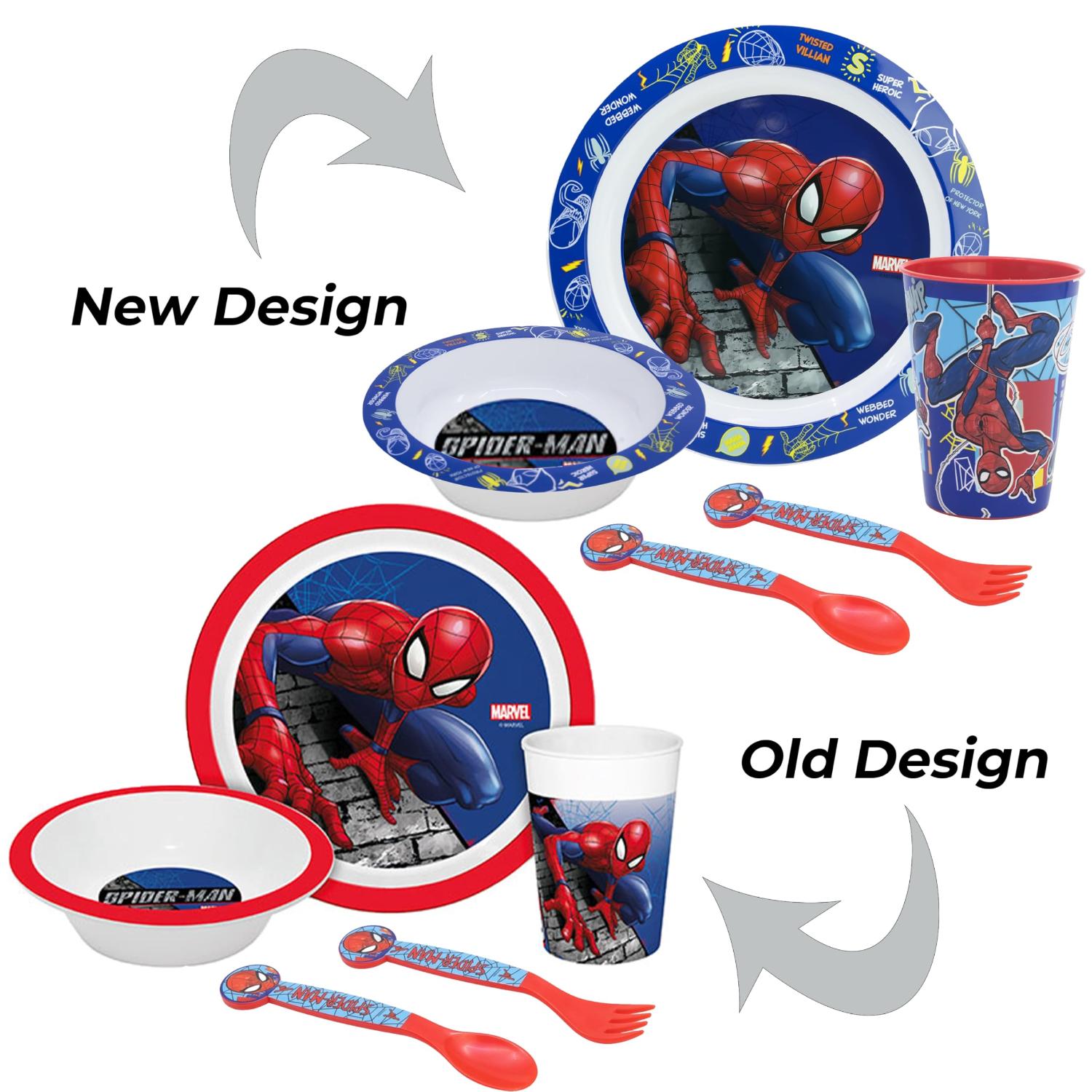 5 Piece Kids Dinnerware Set BPA-Free Plastic Plate Bowl Cup Fork & Spoon