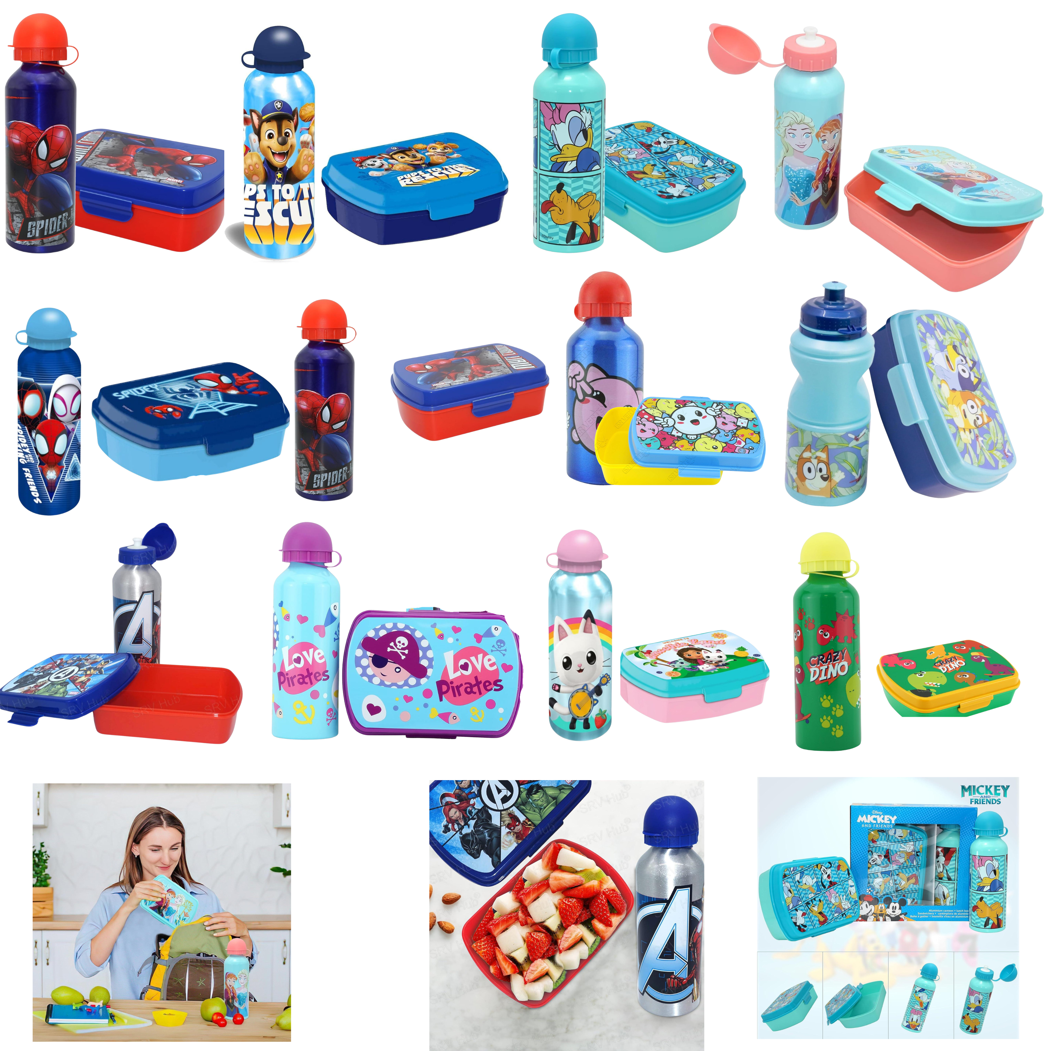 Kids Plastic Lunchbox with Aluminium Water Bottle Set - Assorted
