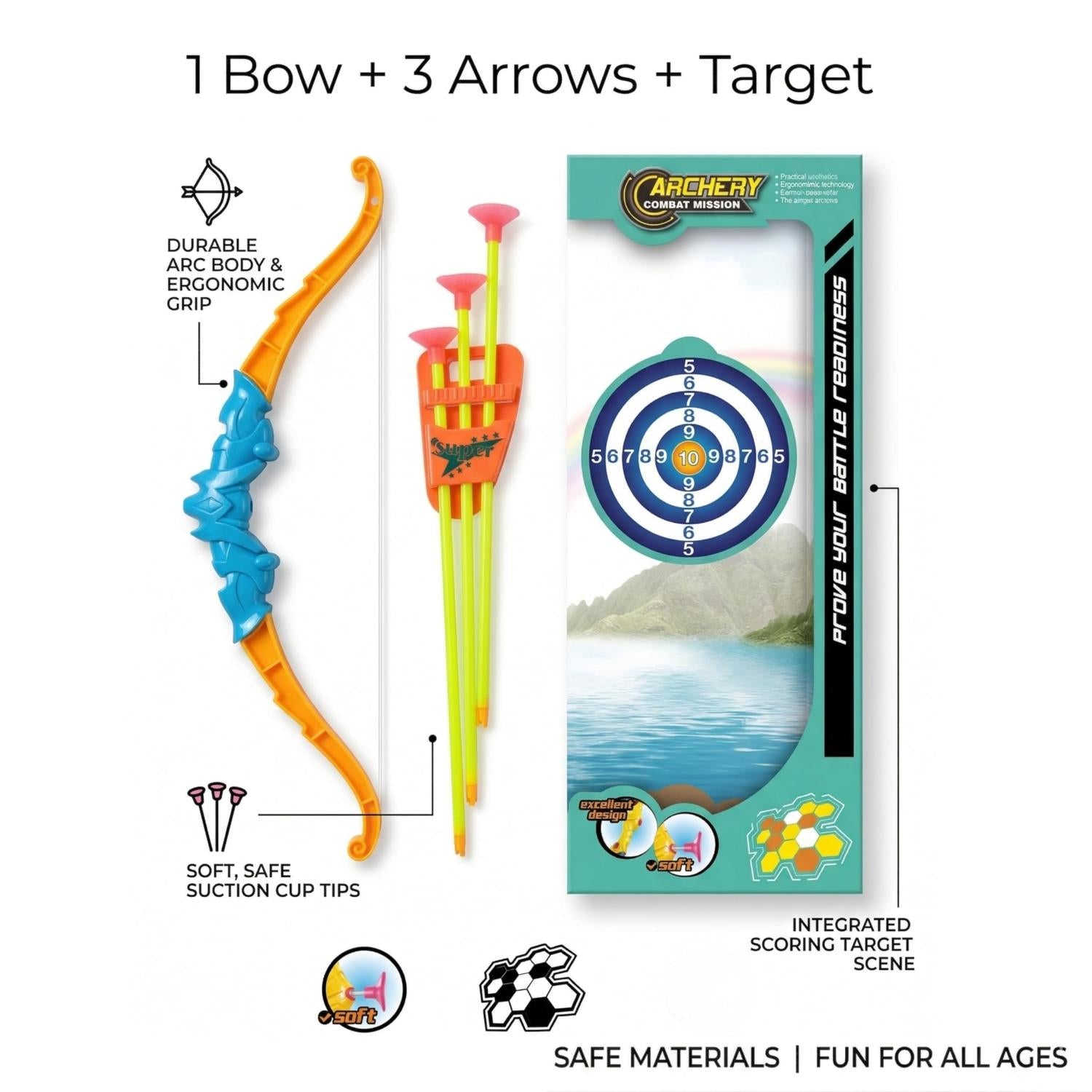 43cm Kids Archery Set with Bow, Arrow, Suction Arrows & Target – Assorted