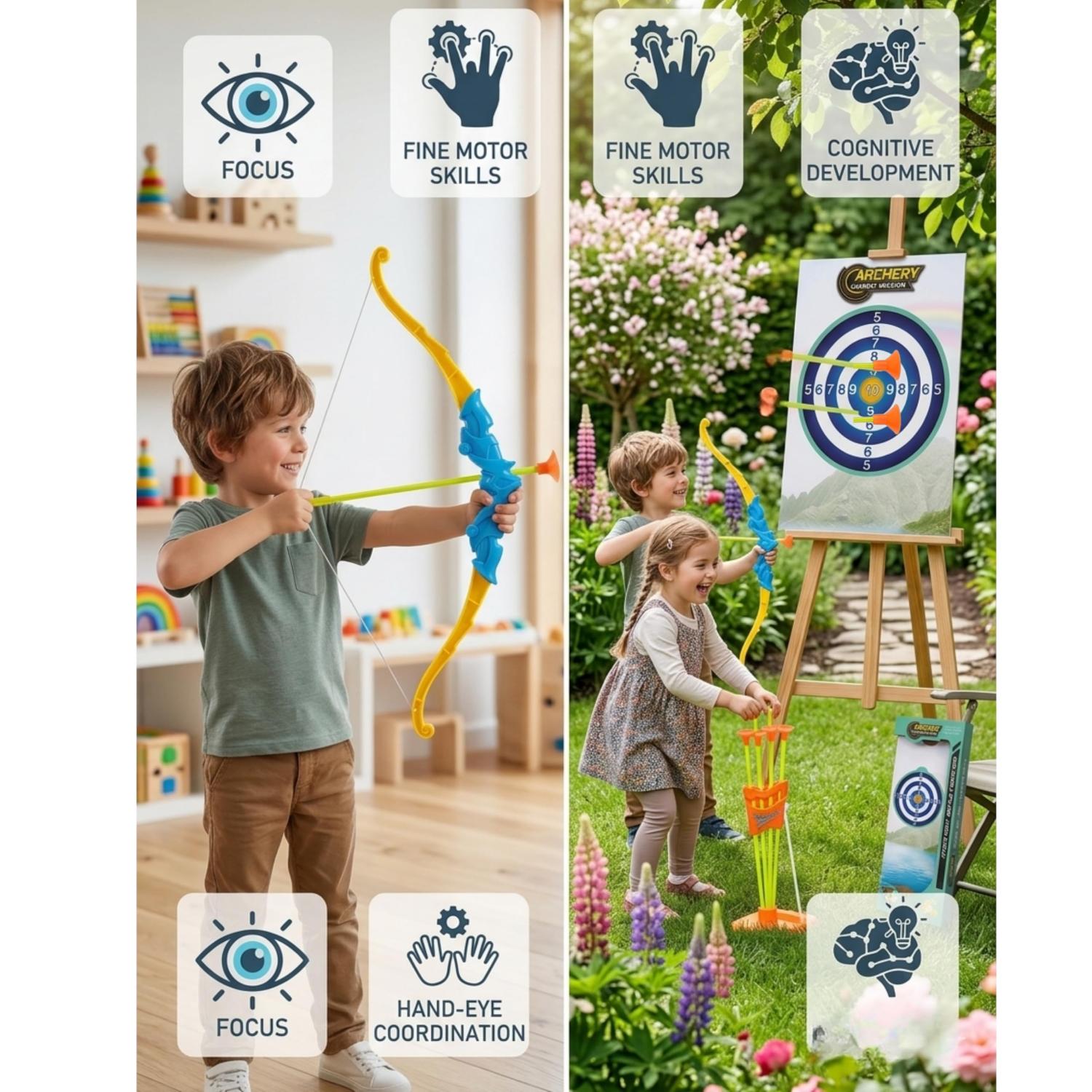 43cm Kids Archery Set with Bow, Arrow, Suction Arrows & Target – Assorted