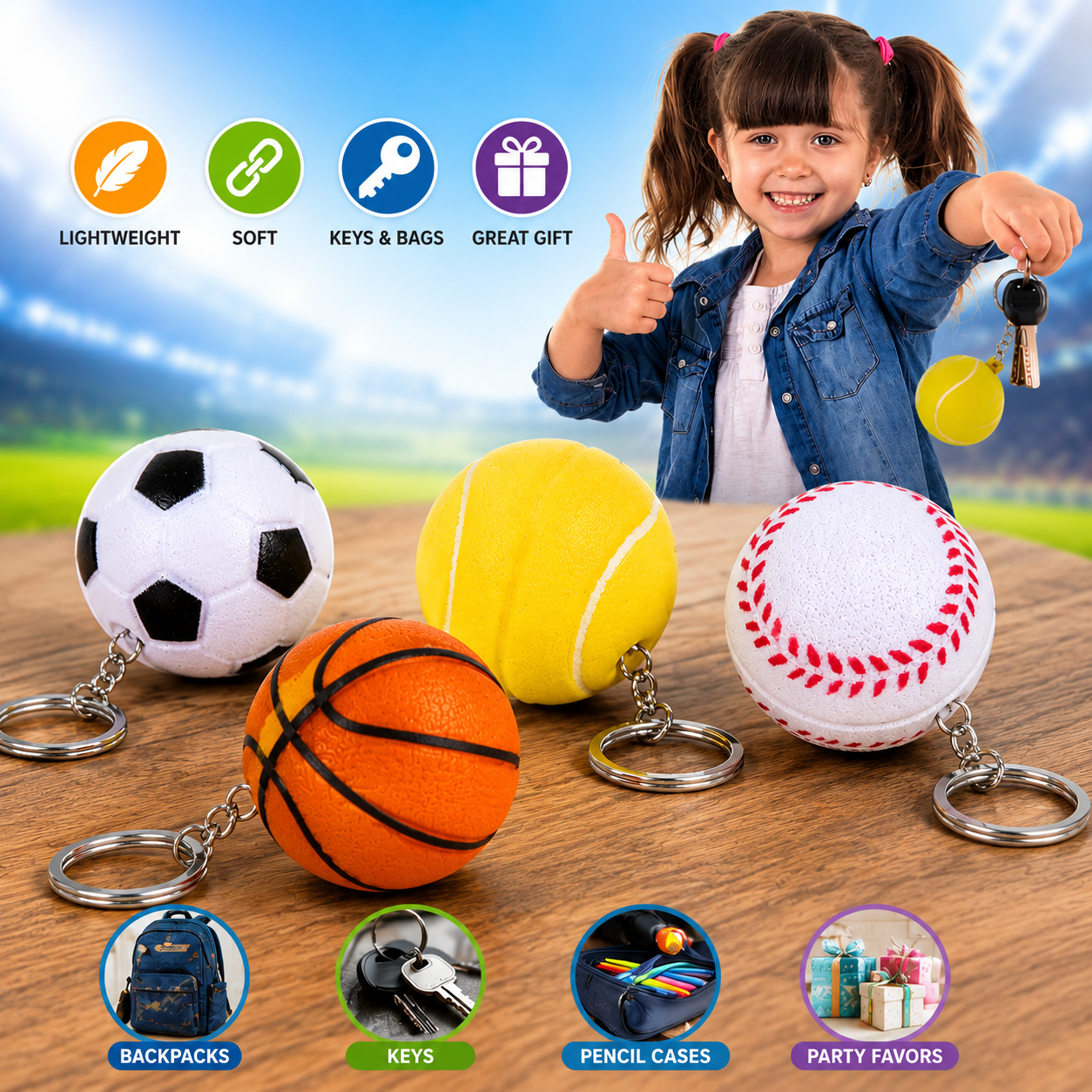 9cm Foam Sports Ball Keyring