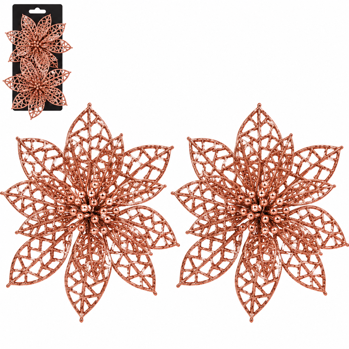 2Pcs Christmas Poinsettia Ornaments 15cm