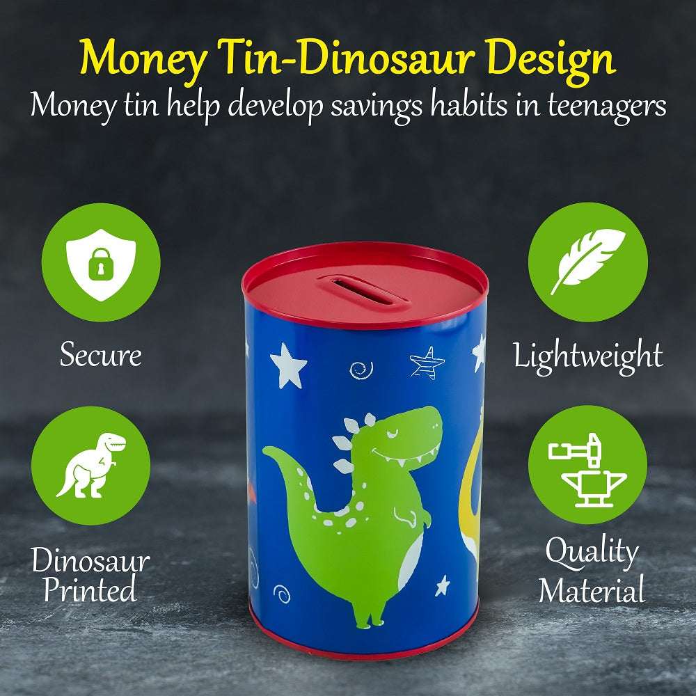 1x Boys Metal Money Tin-Dinosaur Design
