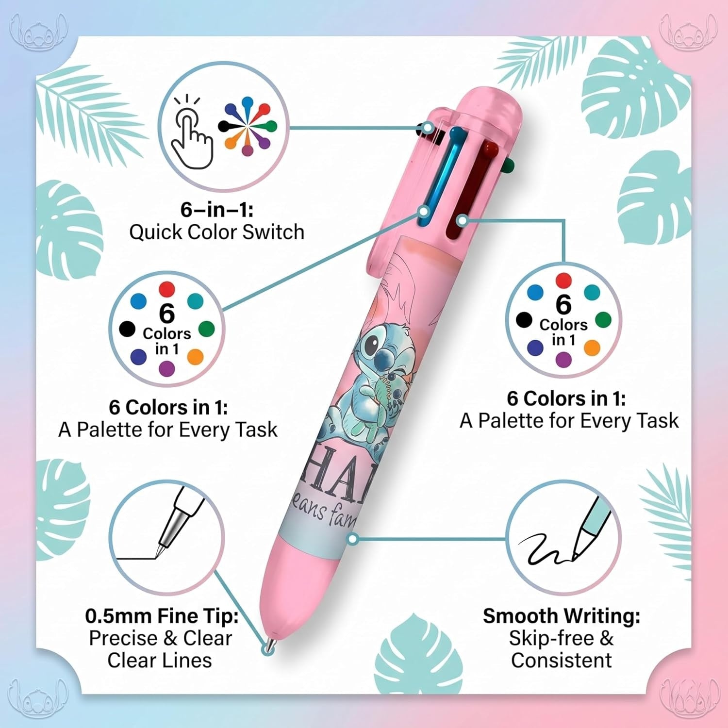 6 Color Pen Character Printed