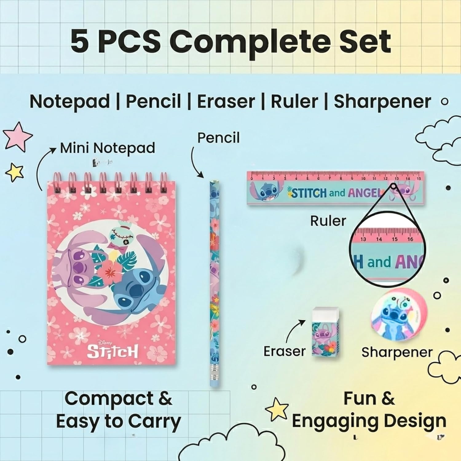 5PCs School Stationery Set - Assorted