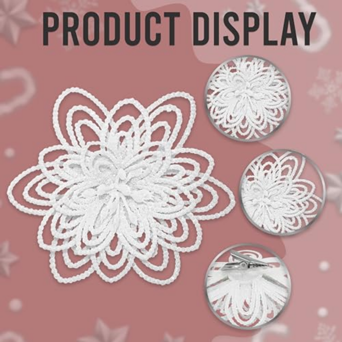 2Pcs White Christmas Flower Clip Ornaments - 10cm