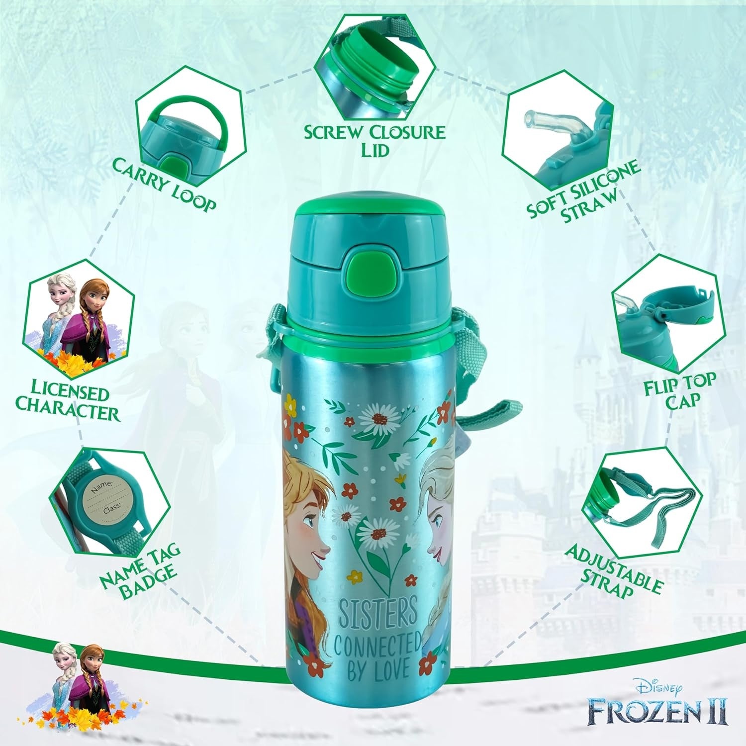 Aluminium Water Bottle with Straw & Strap 600ml - Assorted