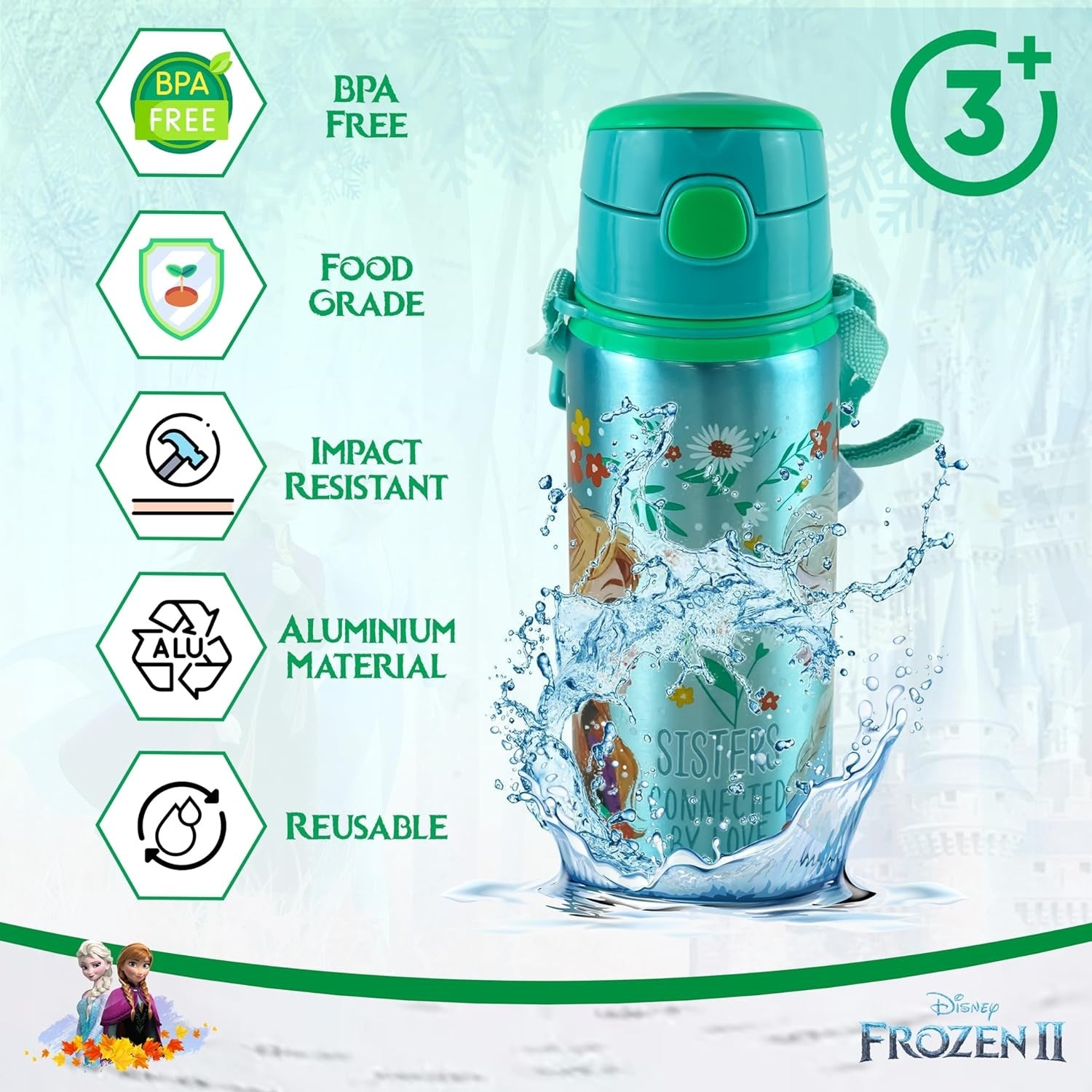 Aluminium Water Bottle with Straw & Strap 600ml - Assorted