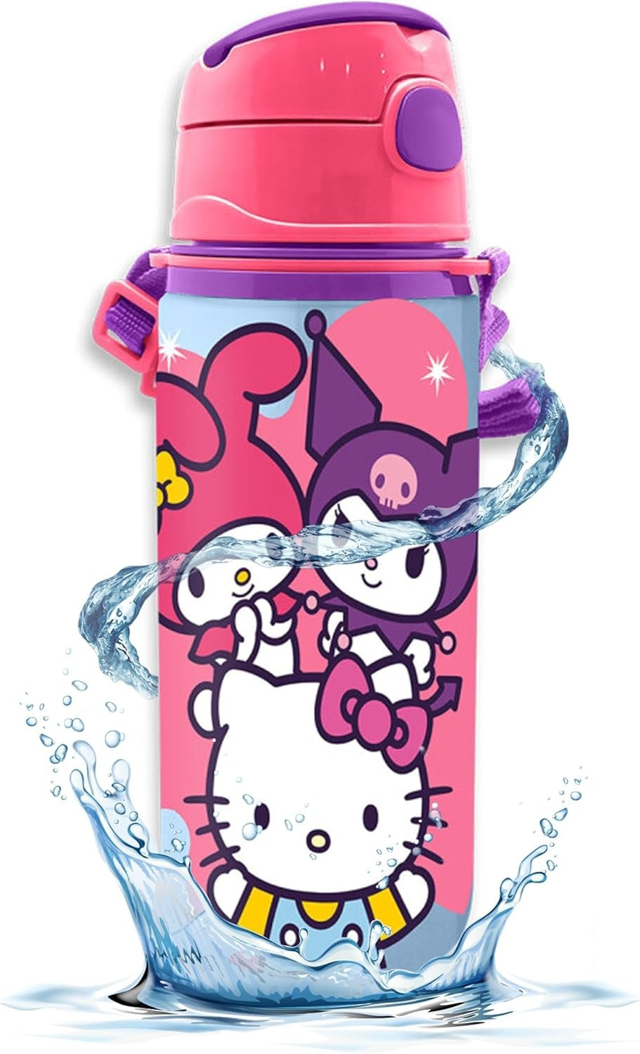 Aluminium Water Bottle with Straw & Strap 600ml - Assorted