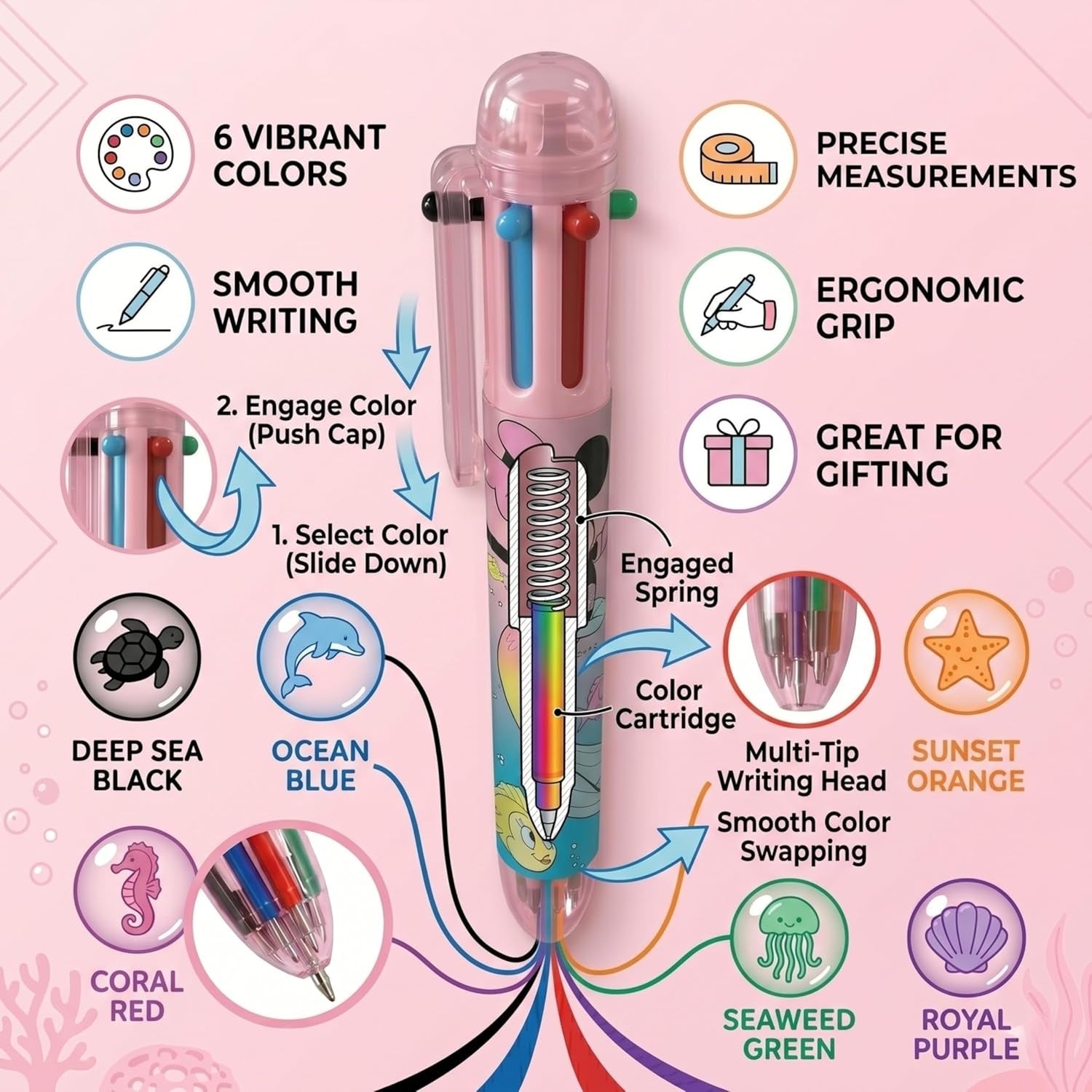 6 Color Pen Character Printed