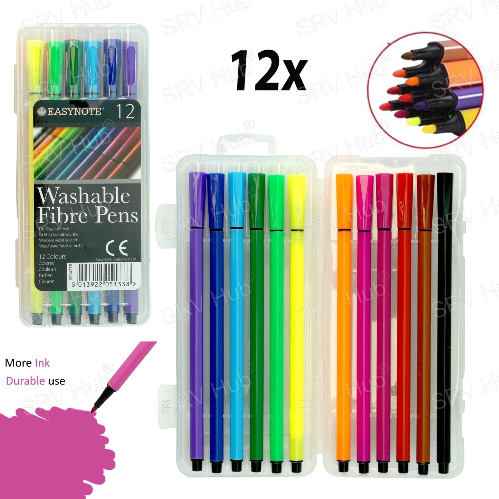 12Pcs Washable Felt Tip Markers