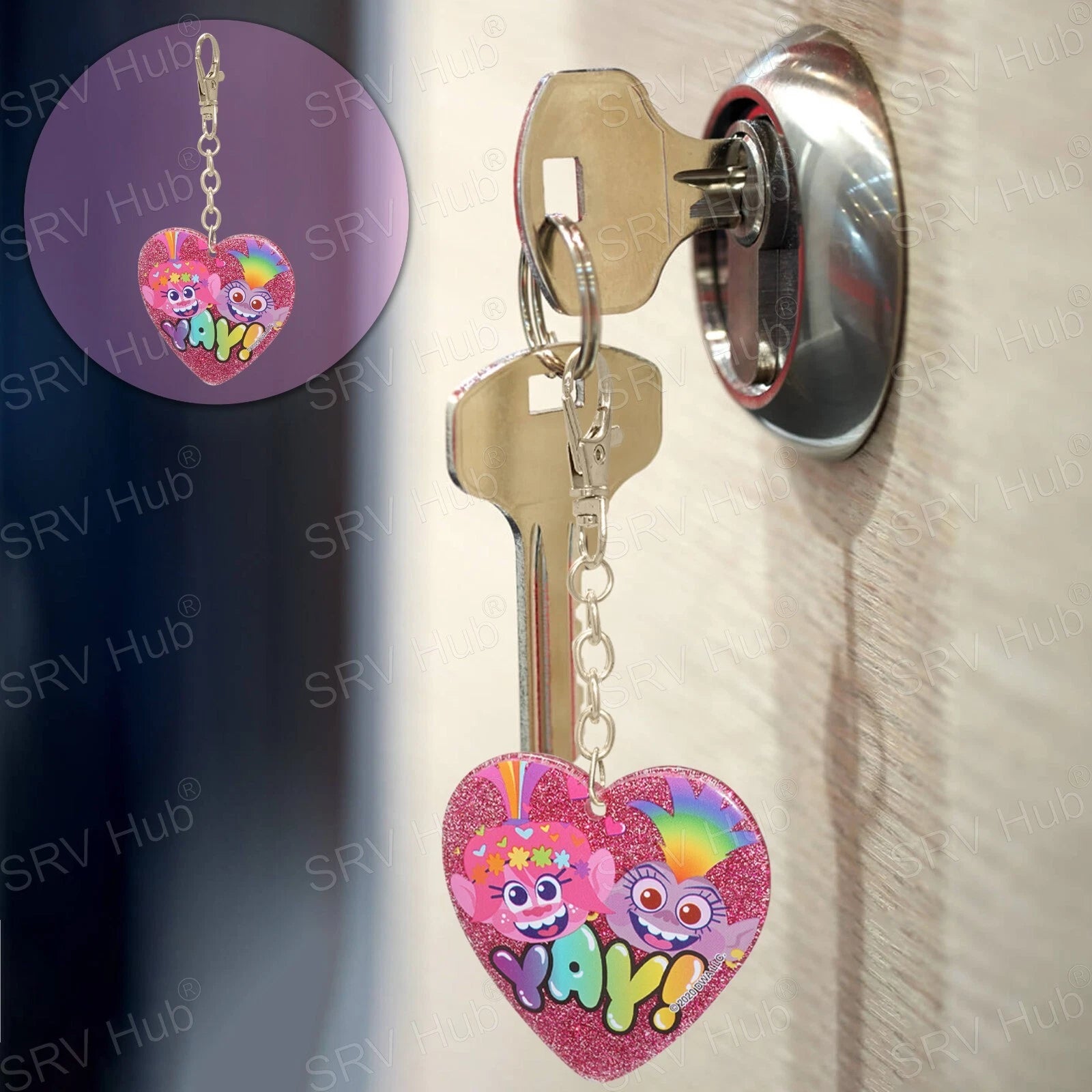 11.5cm Trolls Glitter Keyring - Random 1Pc