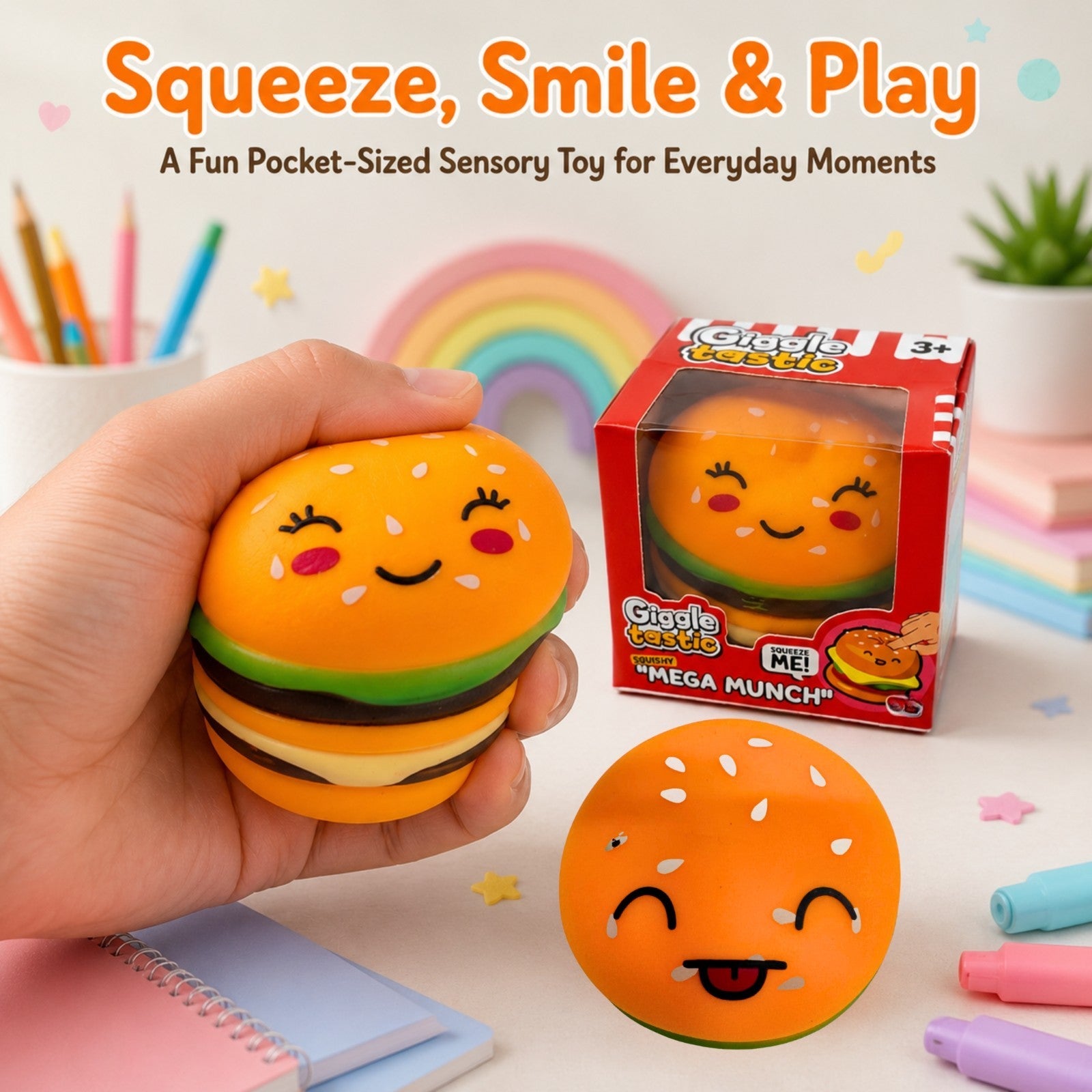 Giggle Tastic Mega Munch Slow Rising Burger Squishy Toy - 8cm