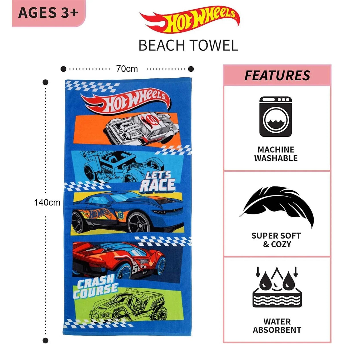 Hot Wheels Kids Licensed 140 x 70cm Cotton Towel – view 2