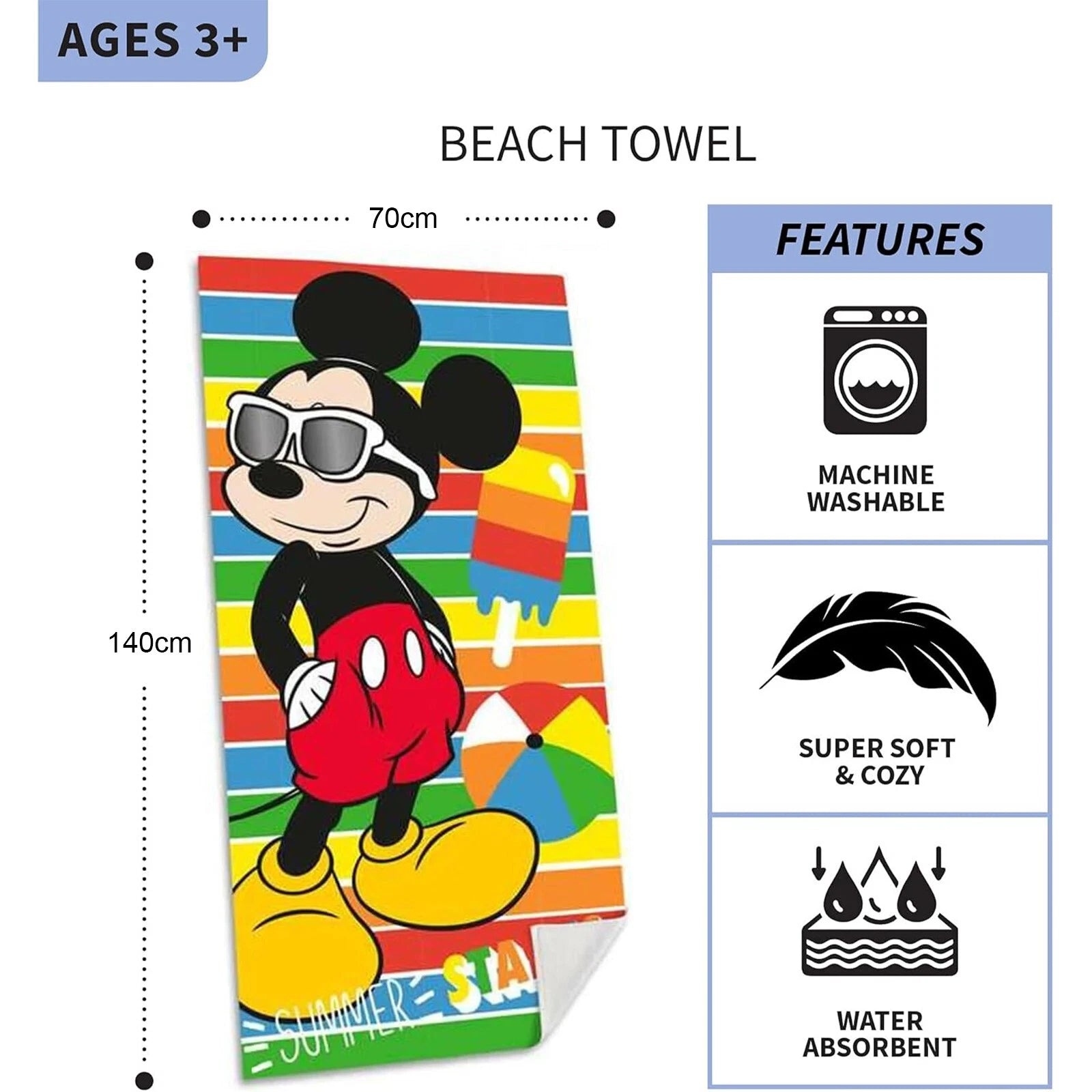 Kids Cotton Towel 140 x 70cm Assorted Characters